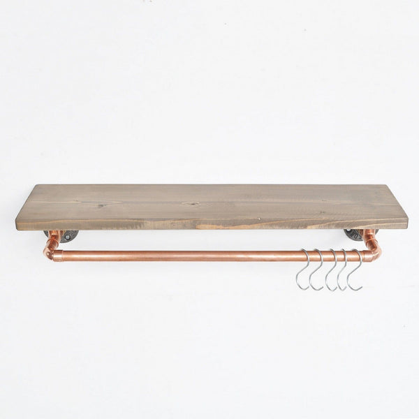 Polita COP001, stejar halifax/cupru, lemn/metal, 60x14x12 cm