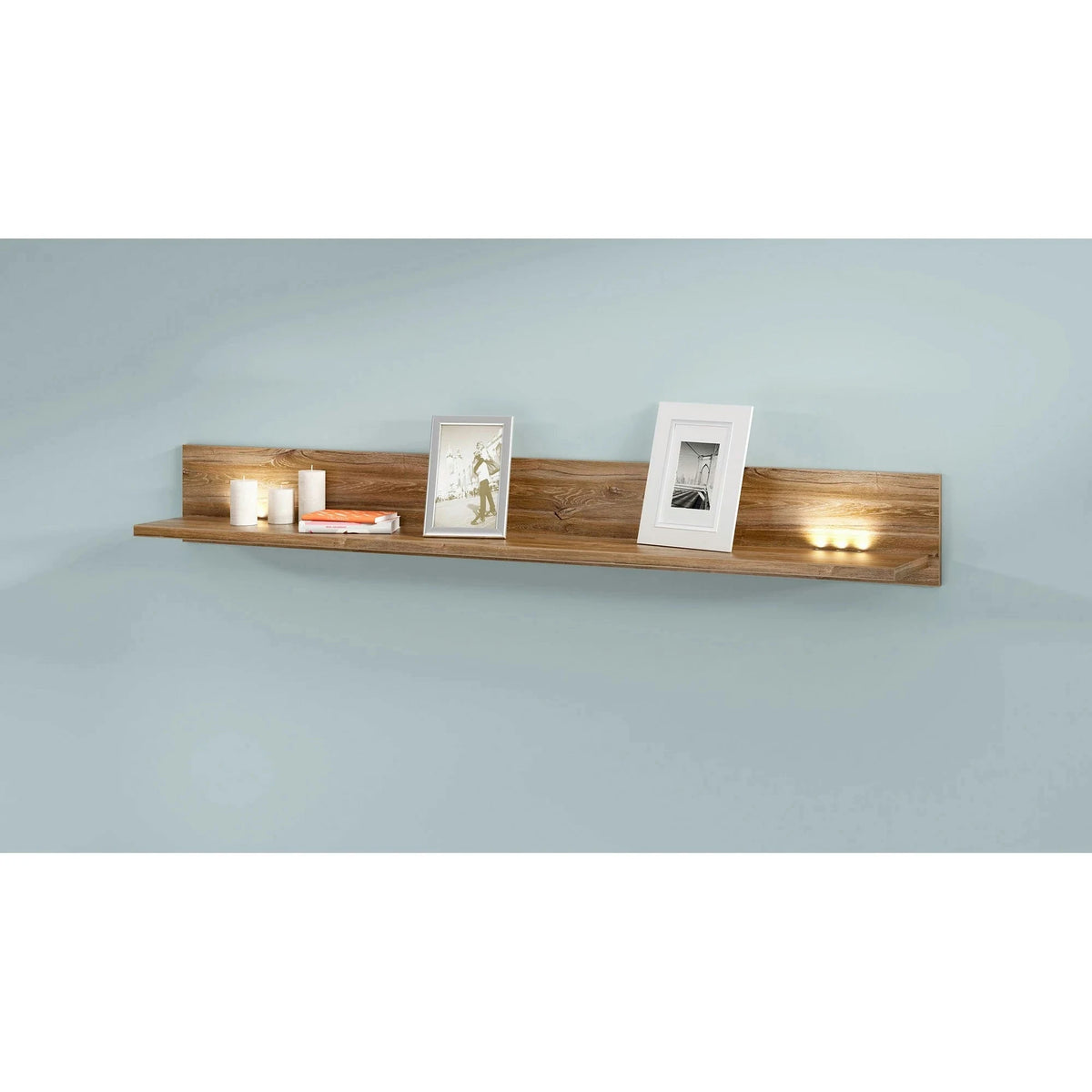 Polita GENT, stejar, PAL, cu iluminare LED, 200x27x25 cm