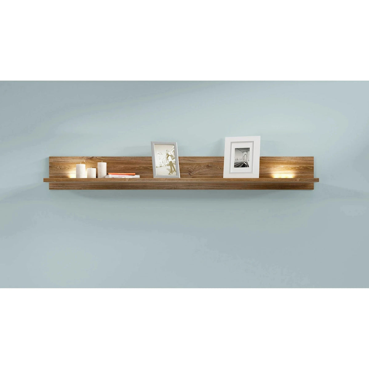Polita GENT, stejar, PAL, cu iluminare LED, 200x27x25 cm