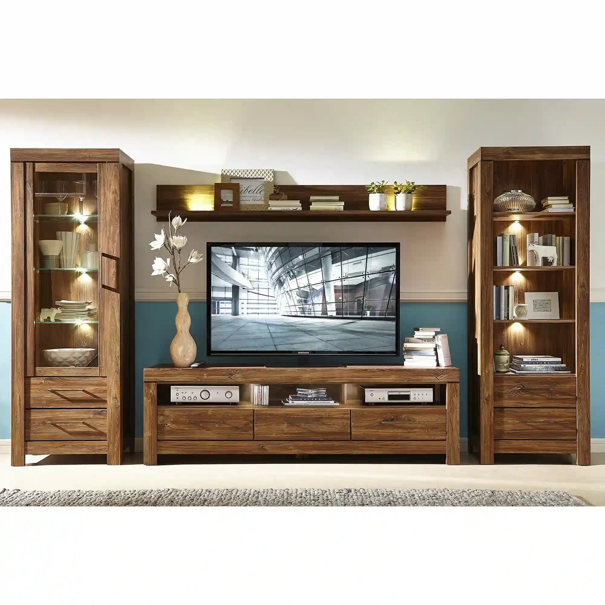 Polita GENT, stejar, PAL, cu iluminare LED, 200x27x25 cm