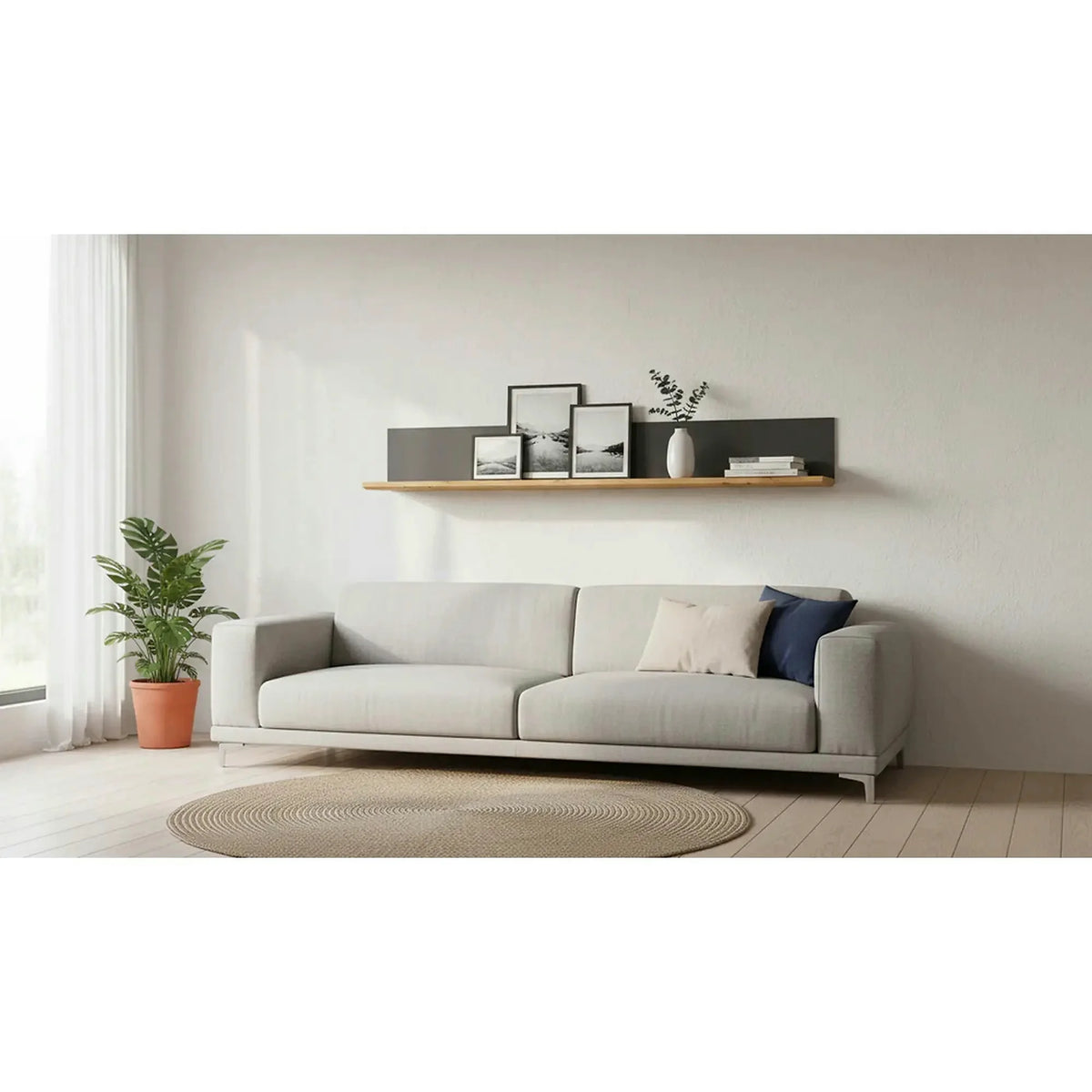 Polita HESEN, gri grafit/stejar artisan, PAL melaminat, 175x24x25 cm