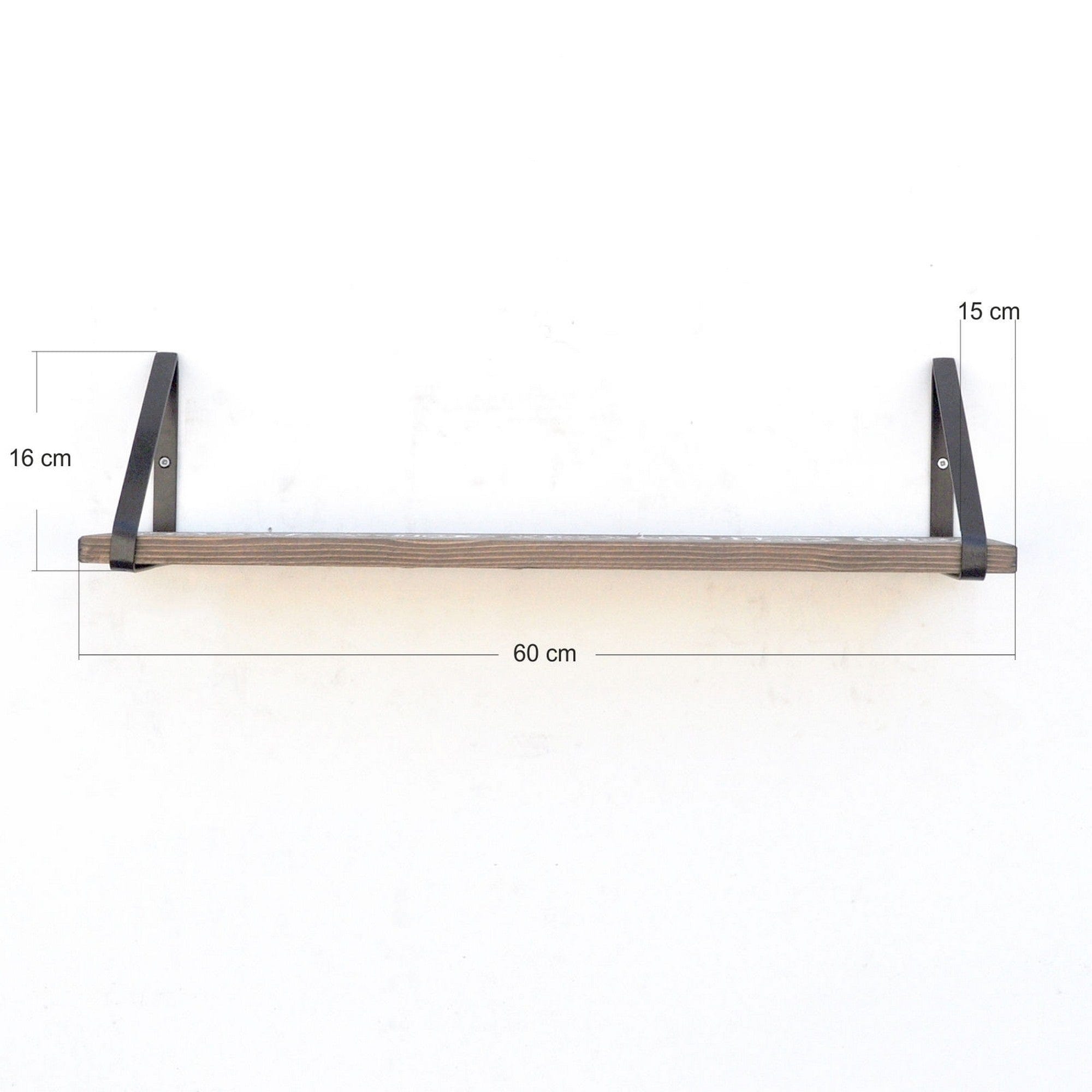 Polita LAM023, stejar inchis/negru, lemn/metal, 60x15x16 cm