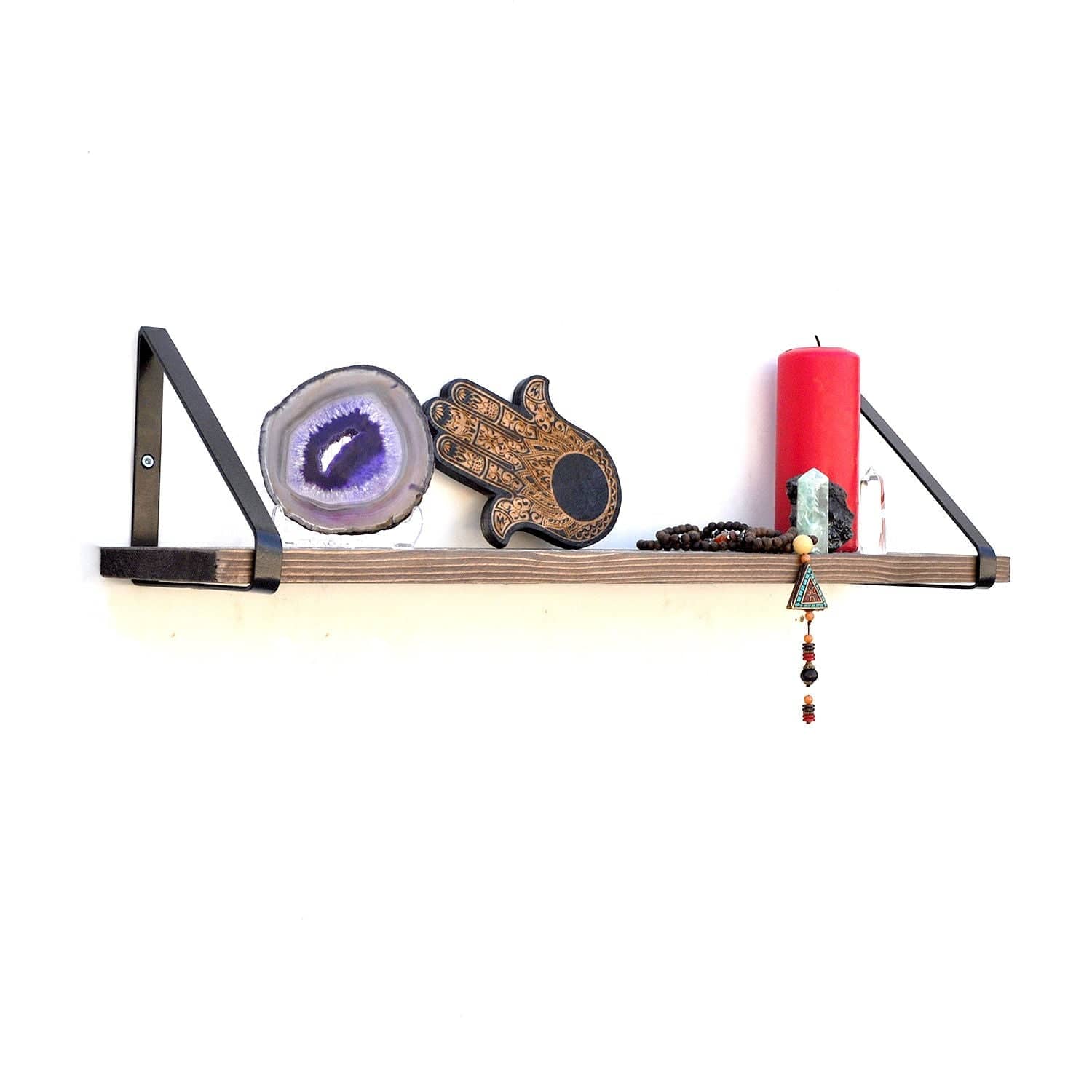 Polita LAM023, stejar inchis/negru, lemn/metal, 60x15x16 cm