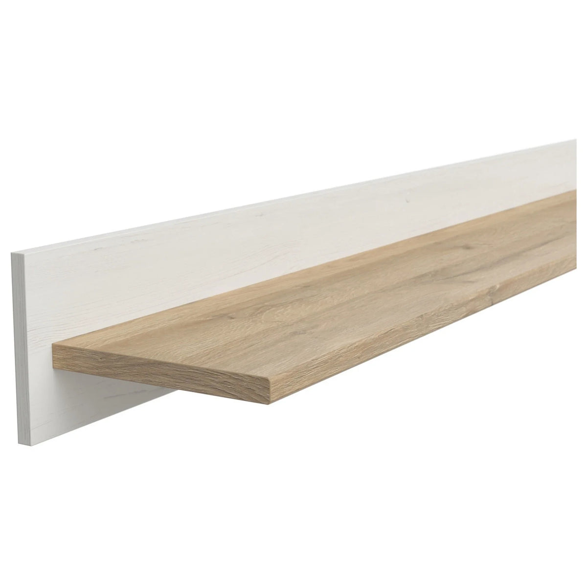 Polita LOKSA, alb/stejar, PAL laminat, 143x24x17 cm
