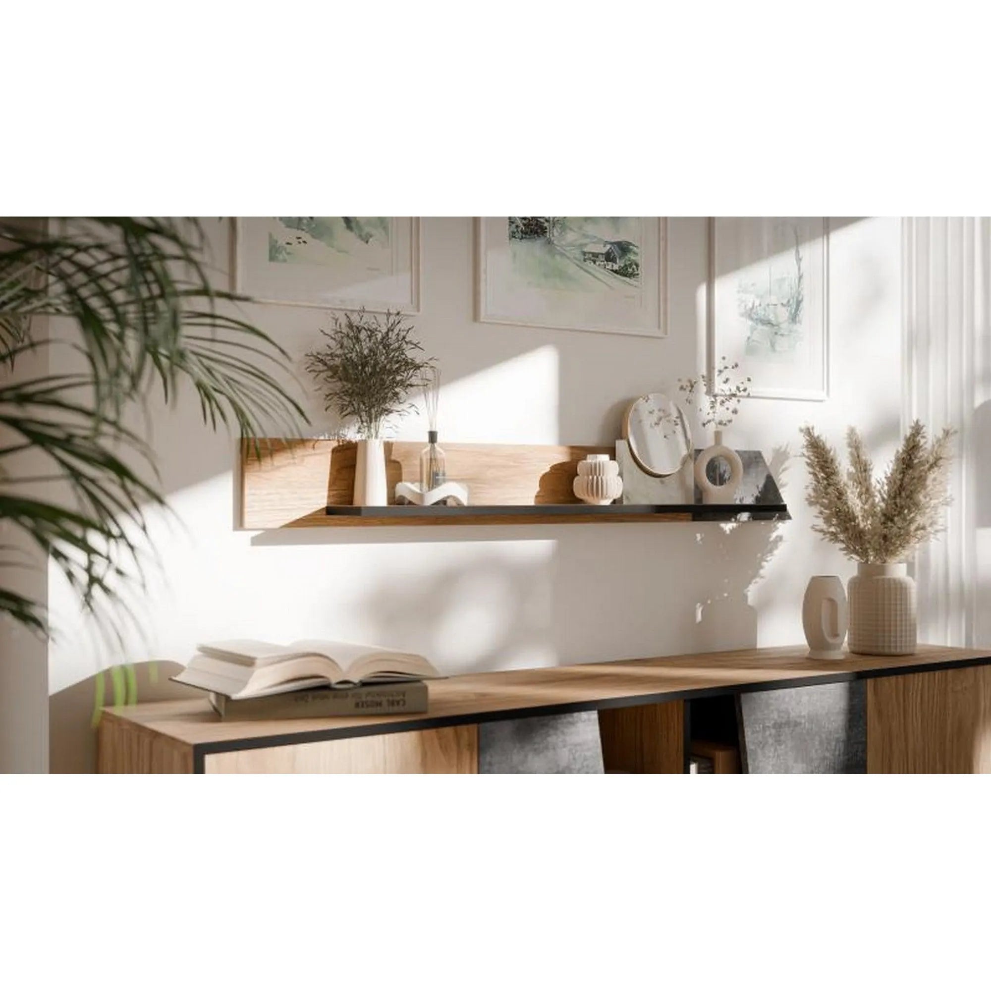 Polita OVO, stejar/gri beton, PAL laminat, 130x20x15 cm