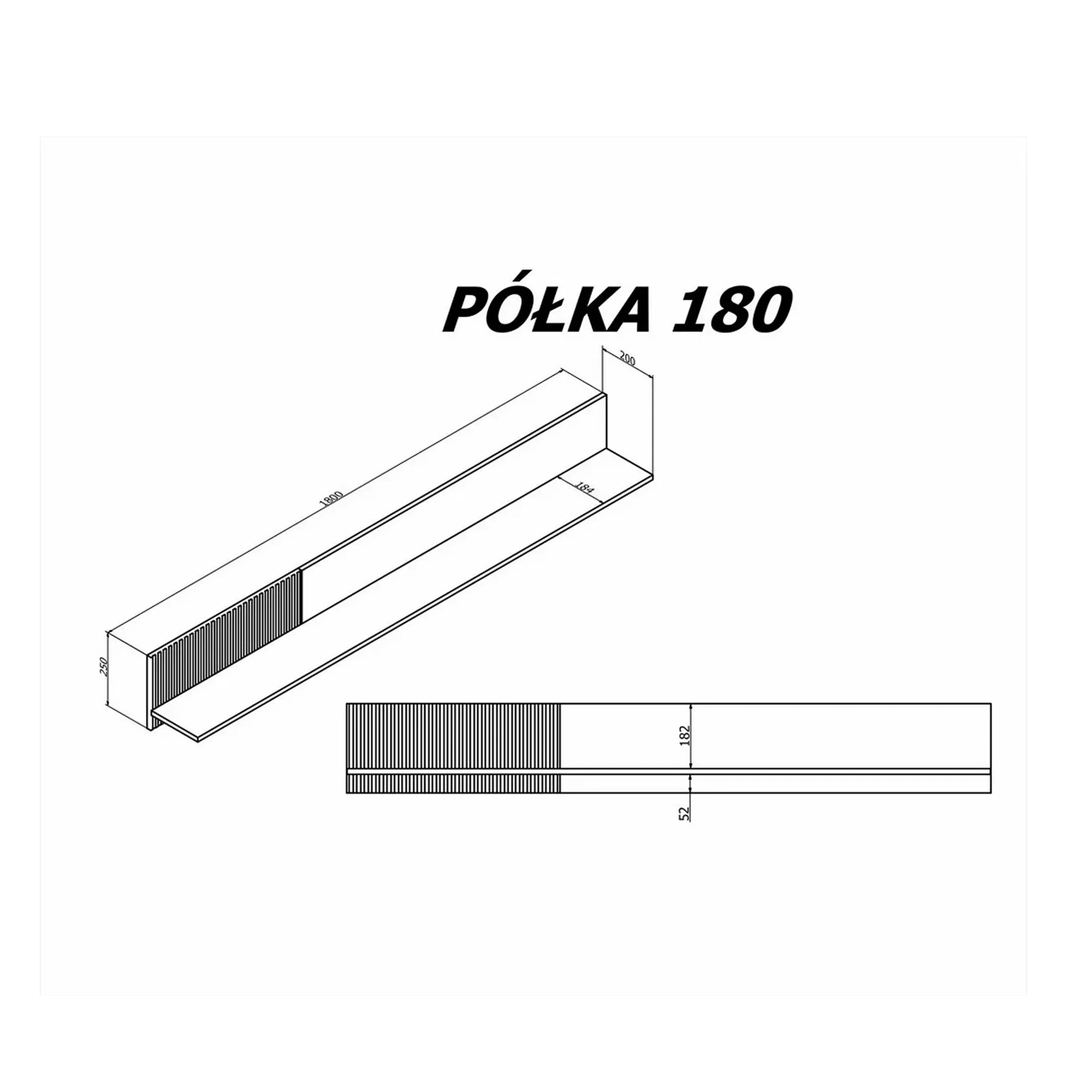 Polita RANDOM, stejar wotan/negru, PAL, 180x20x25 cm