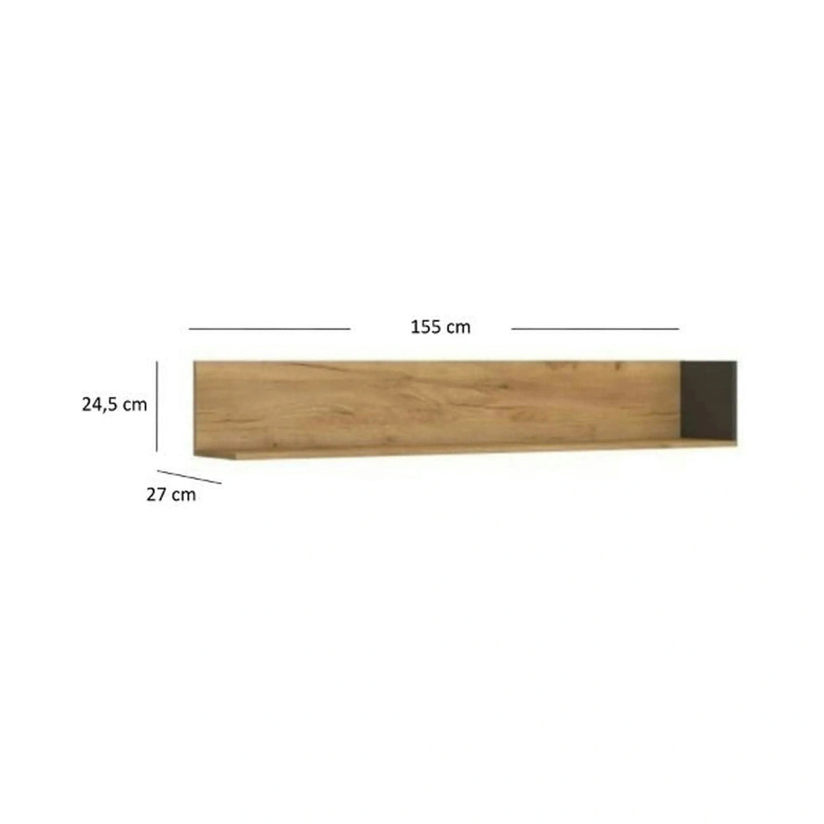 Polita SANTES, stejar auriu/gri antracit, PAL, 155x27x25 cm