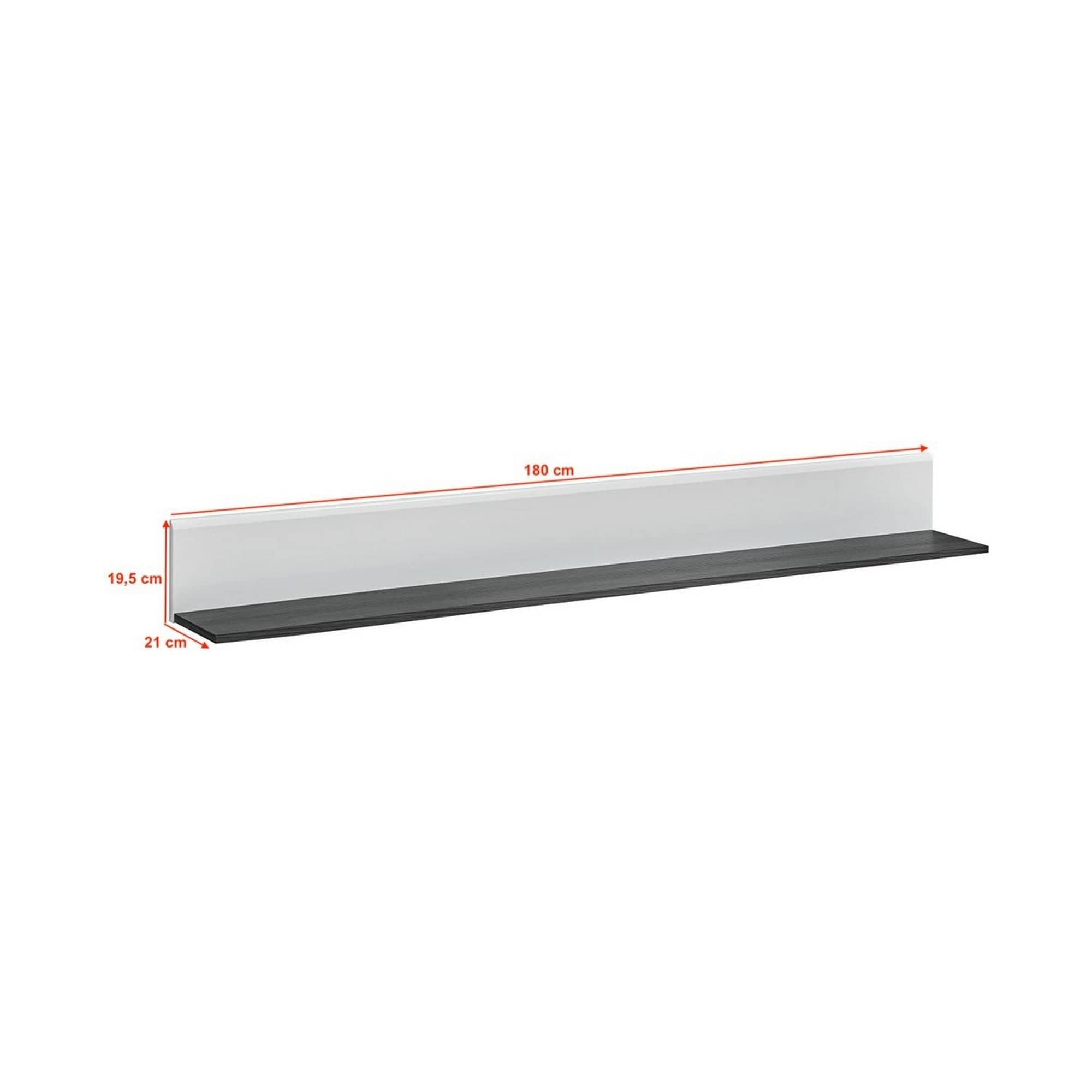 Polita SOLIDO TWIN, alb/negru, PAL laminat, 180x21x20 cm