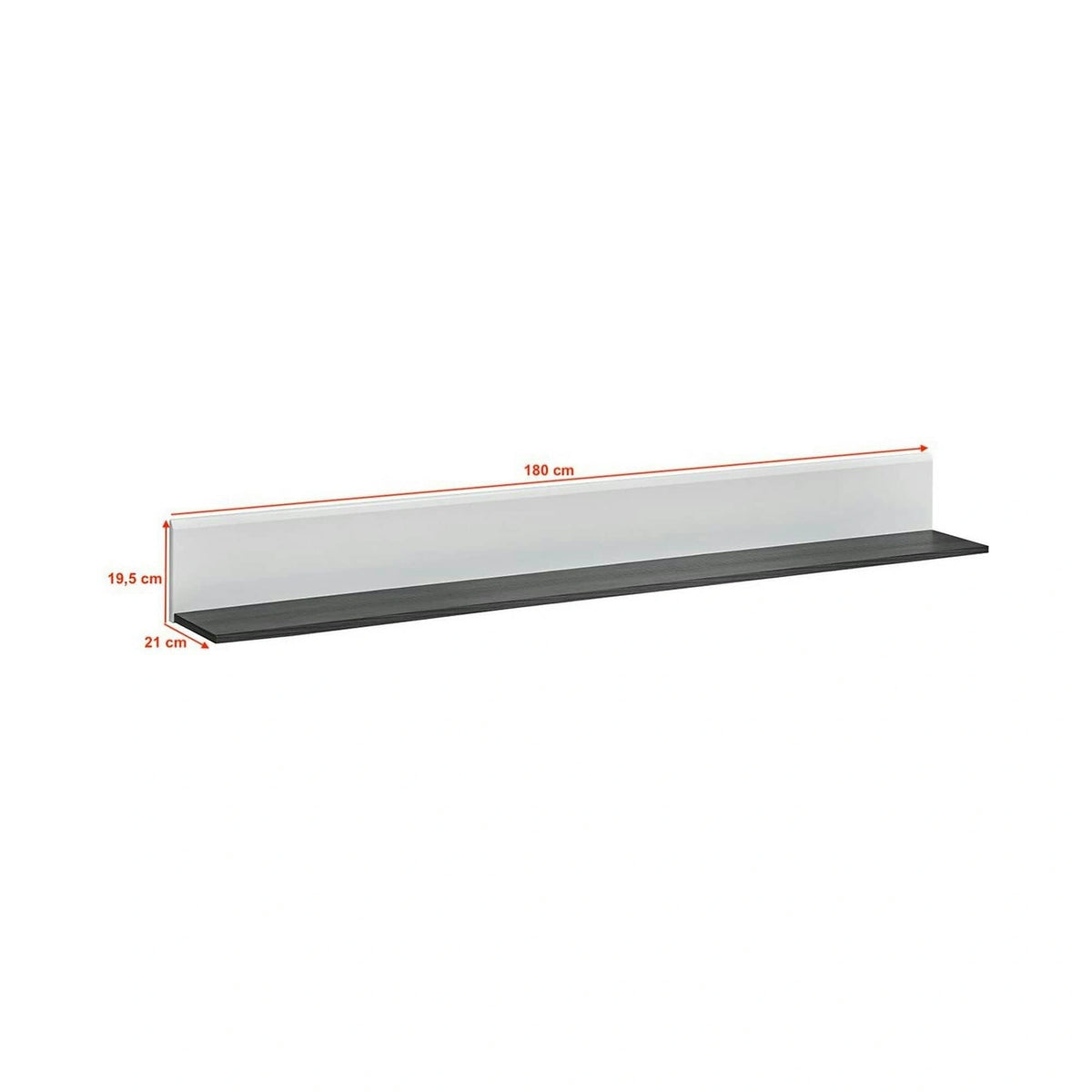 Polita SOLIDO TWIN, alb/negru, PAL laminat, 180x21x20 cm