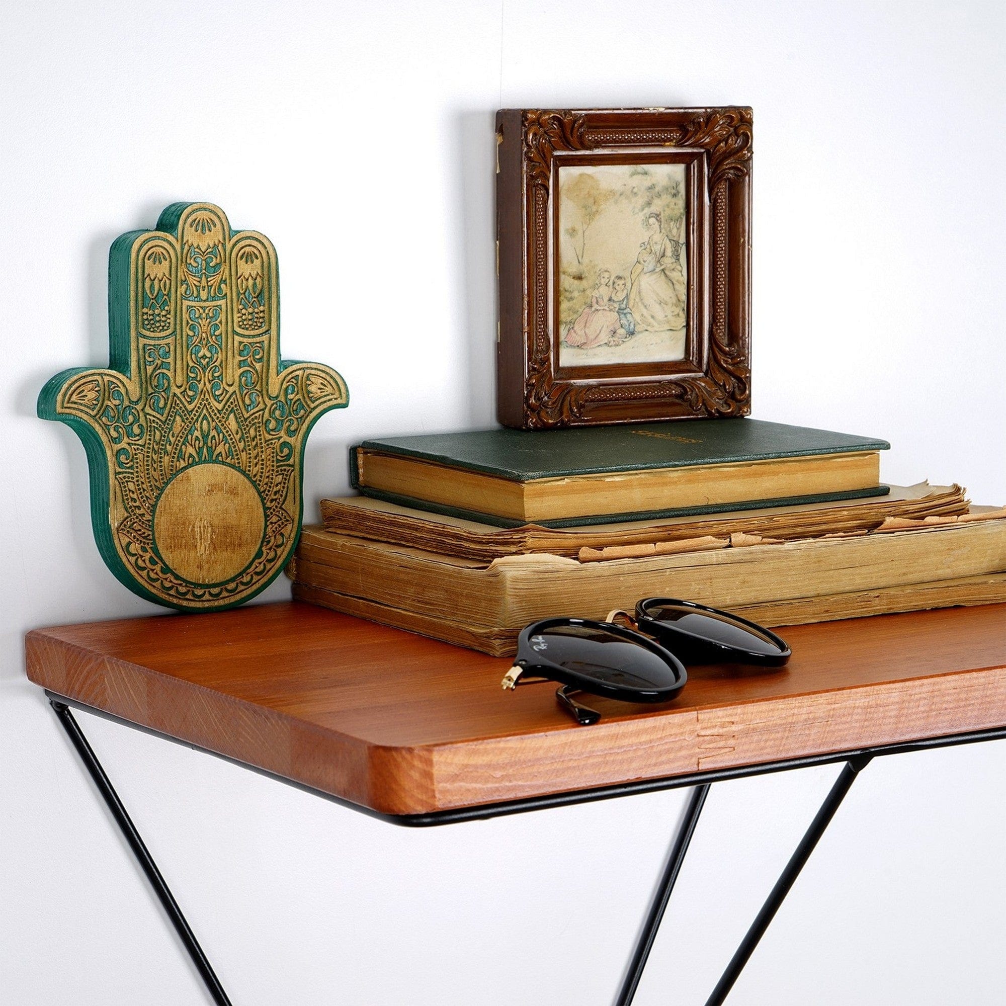 Polita WR037, cires/negru, lemn/metal, 33x28x33 cm