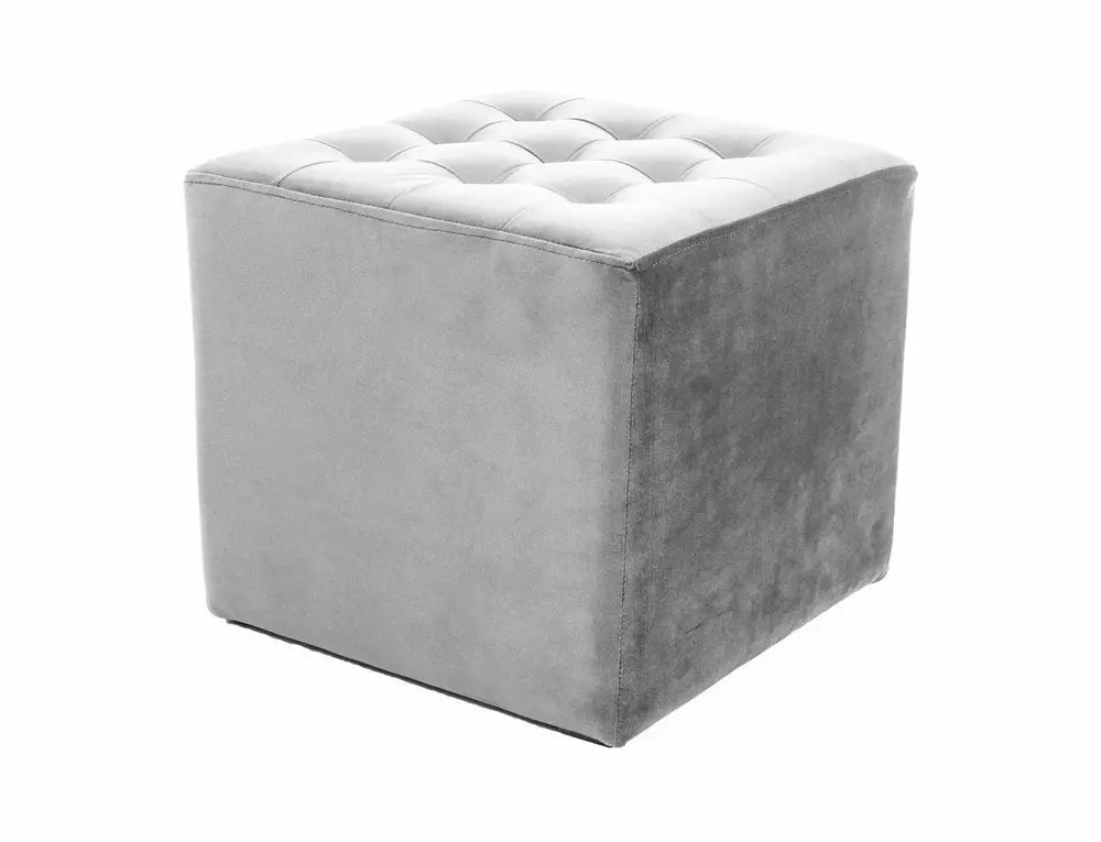 Taburet LORI, stofa catifelata gri deschis, 39x39x34 cm