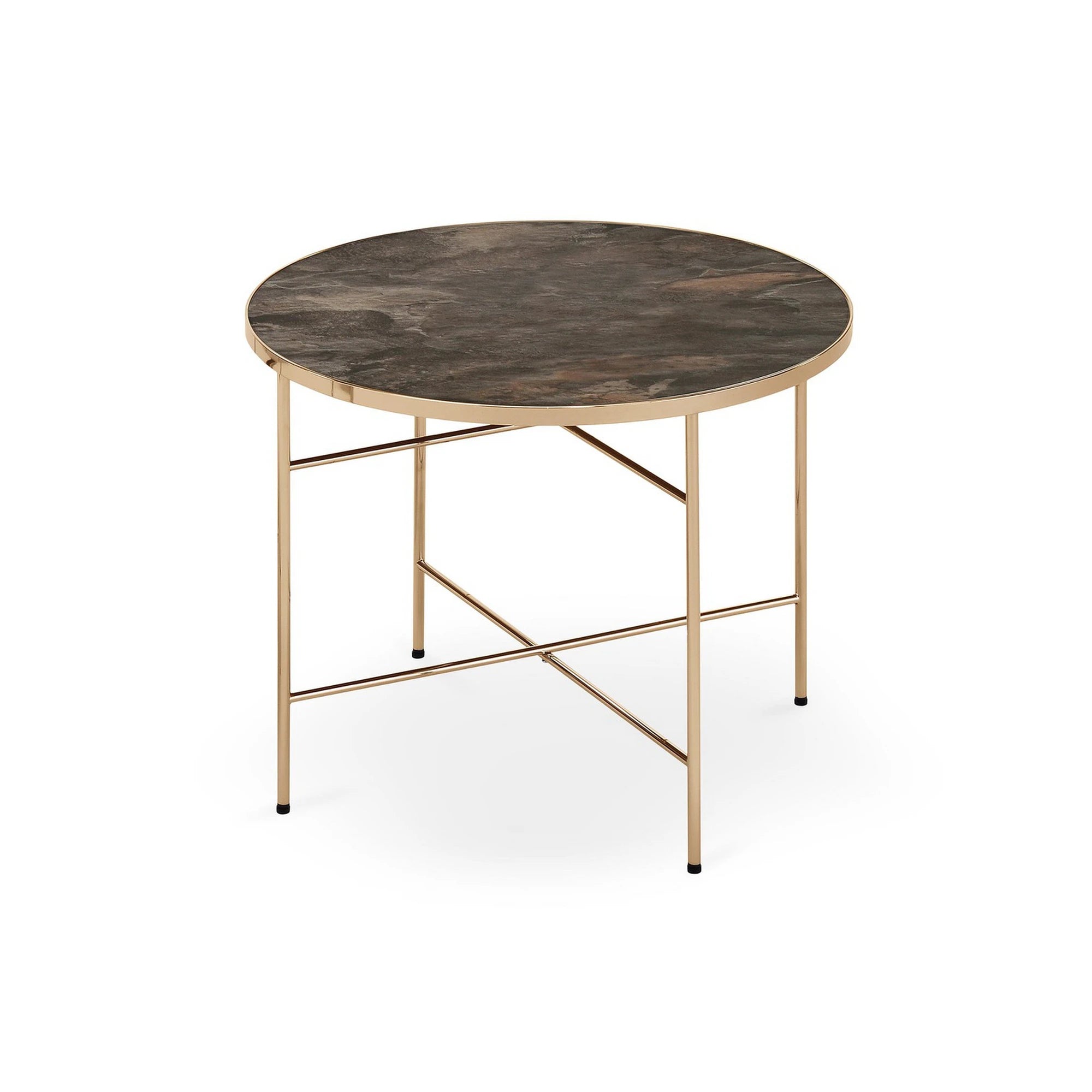 Masuta Isabelle, negru cu efect de marmura/bej, sticla/otel, 60x60x45 cm