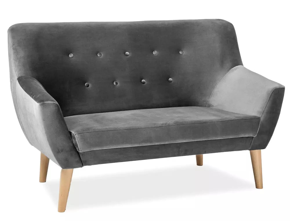 Canapea NORDIC 2, gri Bluvel 14, stofa catifelata/lemn de fag, 136x75x90 cm
