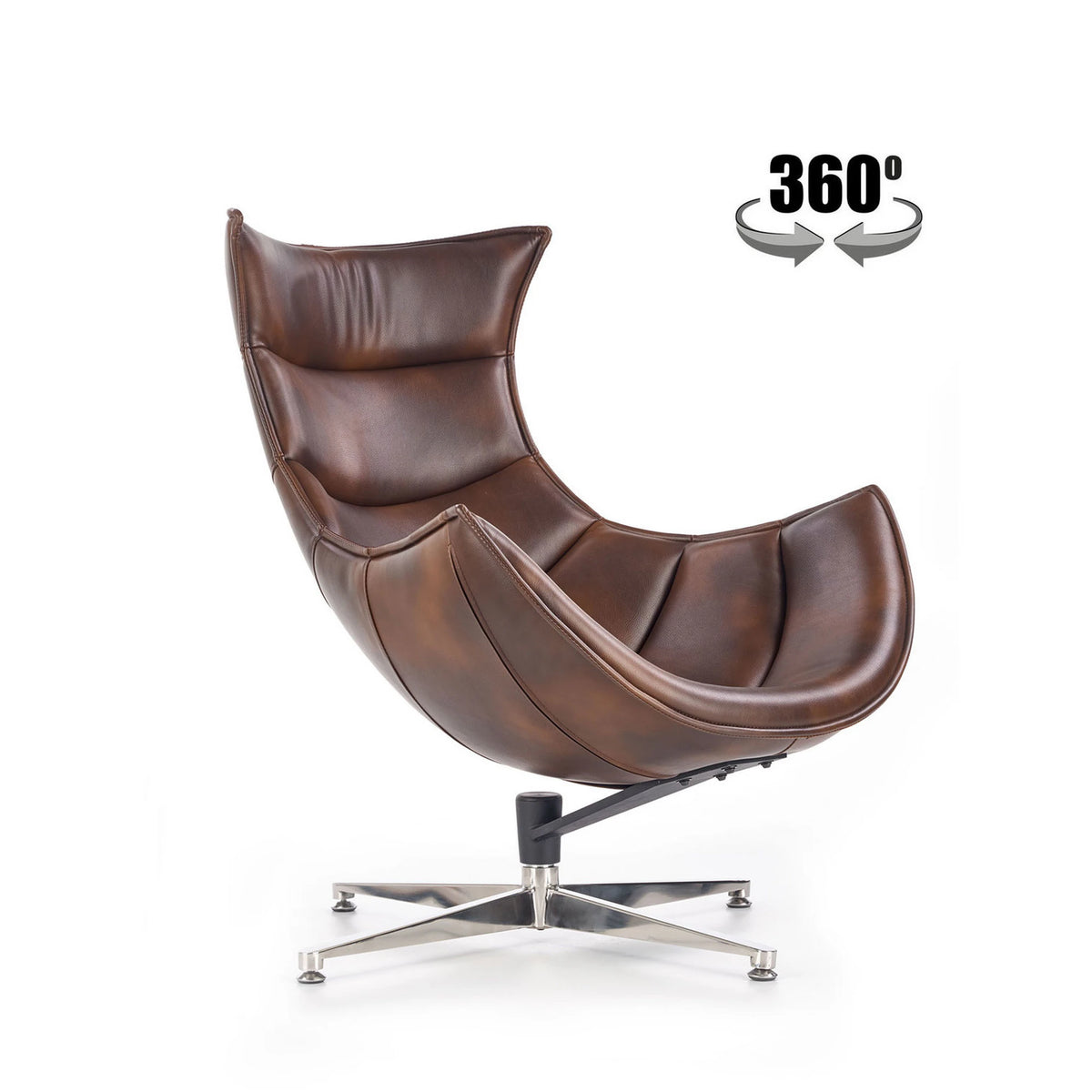 Fotoliu LUXOR, maro inchis/crom, piele ecologica/otel inoxidabil, 86x84x96 cm