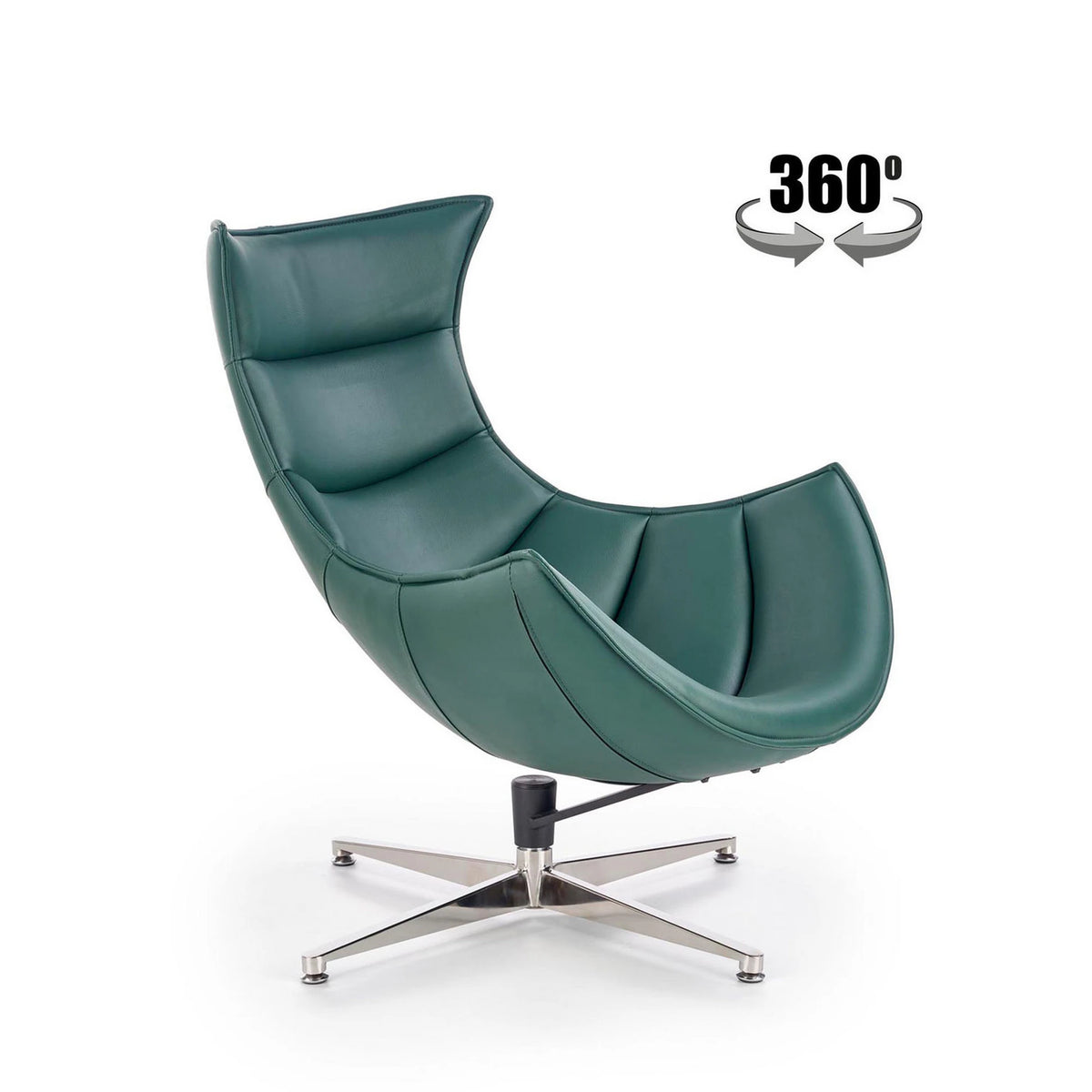 Fotoliu LUXOR, verde/crom, piele ecologica/otel inoxidabil, 86x84x96 cm
