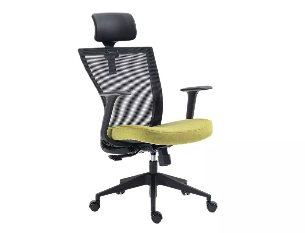 Scaun birou Q-328H, negru/verde, stofa/plasa, 62x48x97/107 cm
