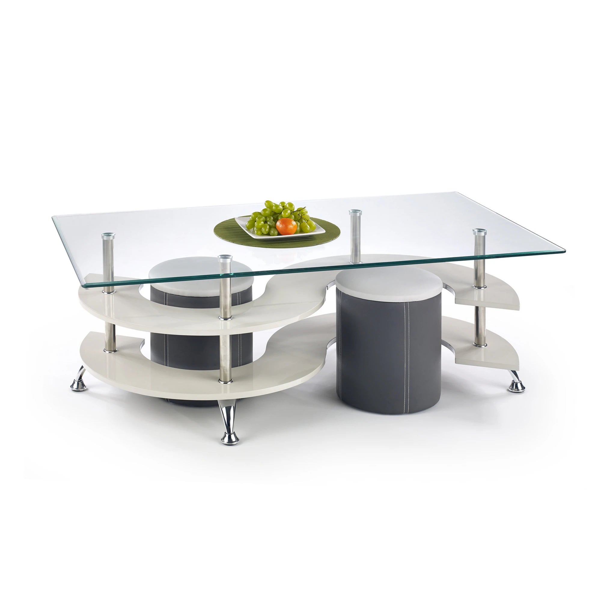 Set masa cafea cu tabureti NINA 5, transparent/crom, 130x70x42 cm
