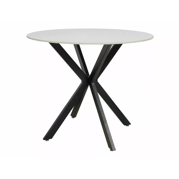 Masa TALIA, alb cu efect de marmura/negru mat, ceramica/metal, 90x90x75 cm