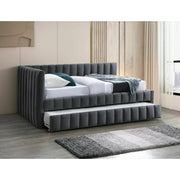 Divan 120x200 ALFIE, stofa catifelata gri - Bluvel 14, cu somiera si corp aditional