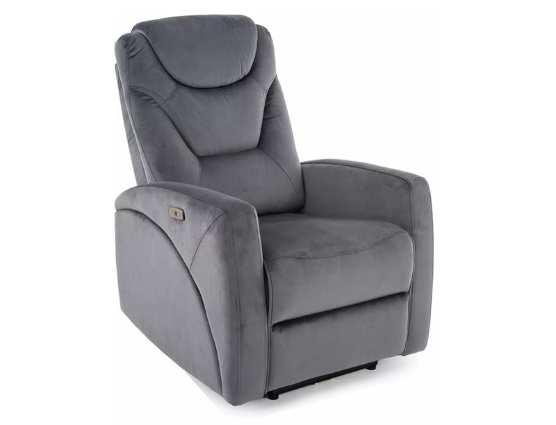 Fotoliu recliner KRONOS, stofa catifelata gri - Bluvel 14, 79x94/160x107 cm