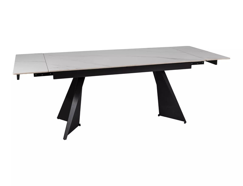 Masa extensibila LACONI, alb cu efect de marmura, ceramica/metal, 160/220x90x76 cm