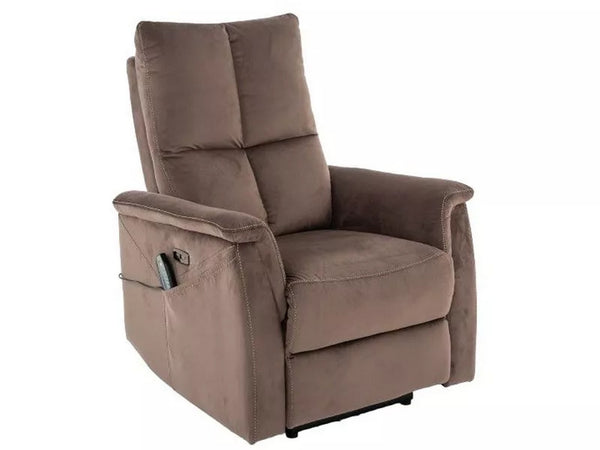 Fotoliu recliner cu functie de masaj NEPTUN M, stofa catifelata cappuccino - Bluvel 38, 76x94/160x96 cm