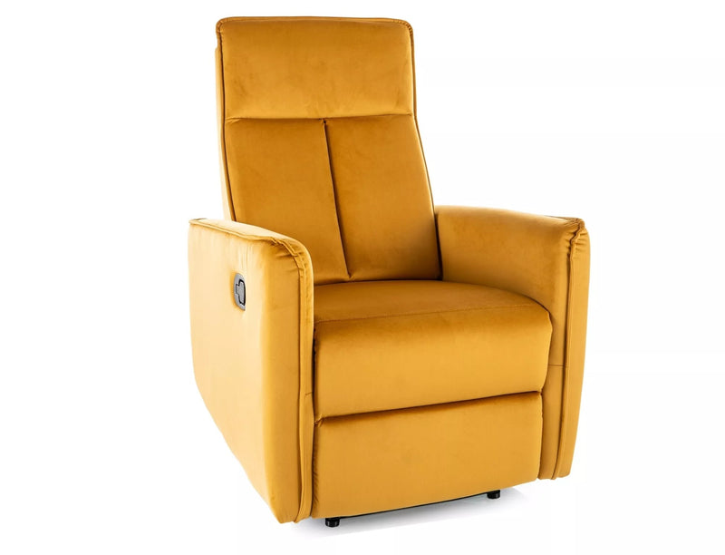 Fotoliu recliner NIKOS, stofa catifelata galben - Bluvel 68, 72x86/159x105 cm