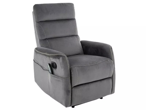 Fotoliu recliner SOLON M, stofa catifelata gri - Bluvel 14, 74x86/162x106 cm