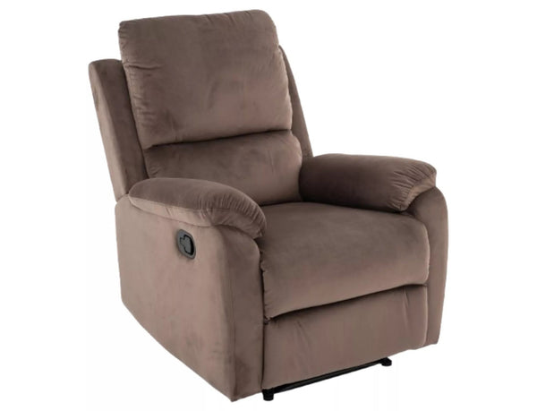 Fotoliu recliner SPENCER 1, cappuccino/negru, stofa catifelata/metal, 80x94/164x101 cm