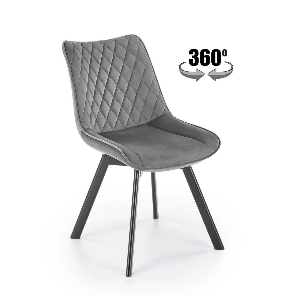 Scaun tapitat K520, gri/negru, stofa catifelata, rotativ, 45x63x80 cm