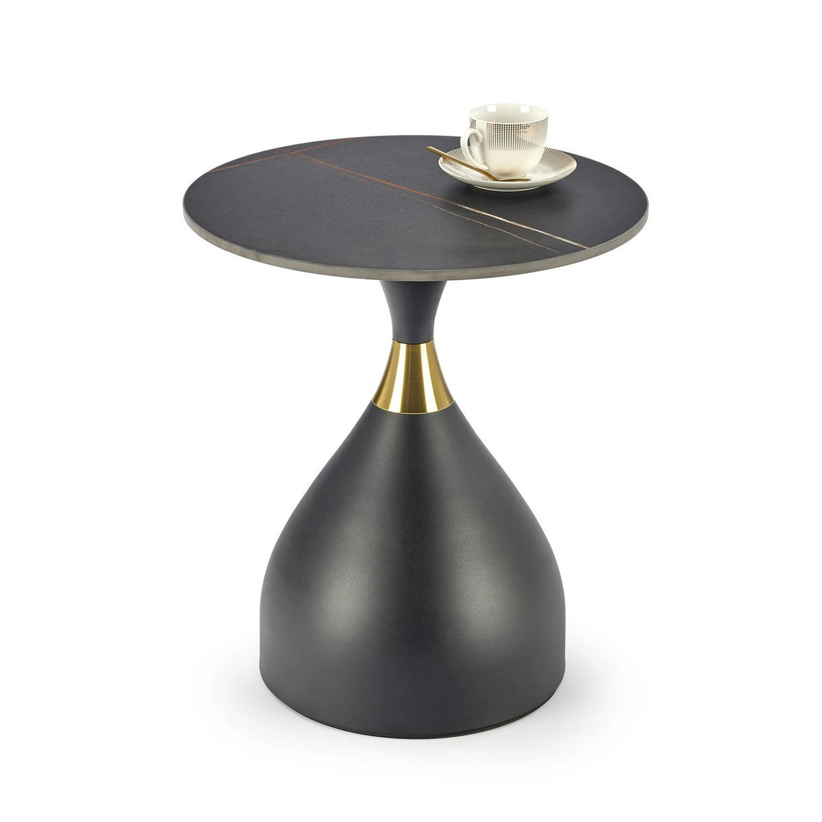 Masuta de cafea metal/ceramica SCALITA, negru cu efect de marmura/auriu, 50x50x57 cm