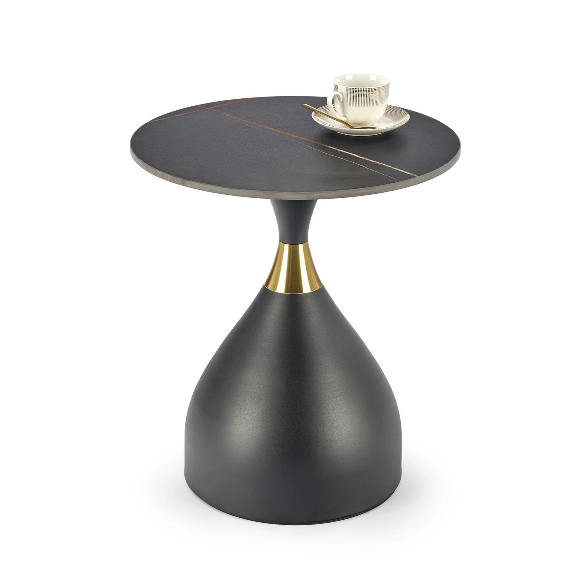 Masuta de cafea metal/ceramica SCALITA, negru cu efect de marmura/auriu, 50x50x57 cm
