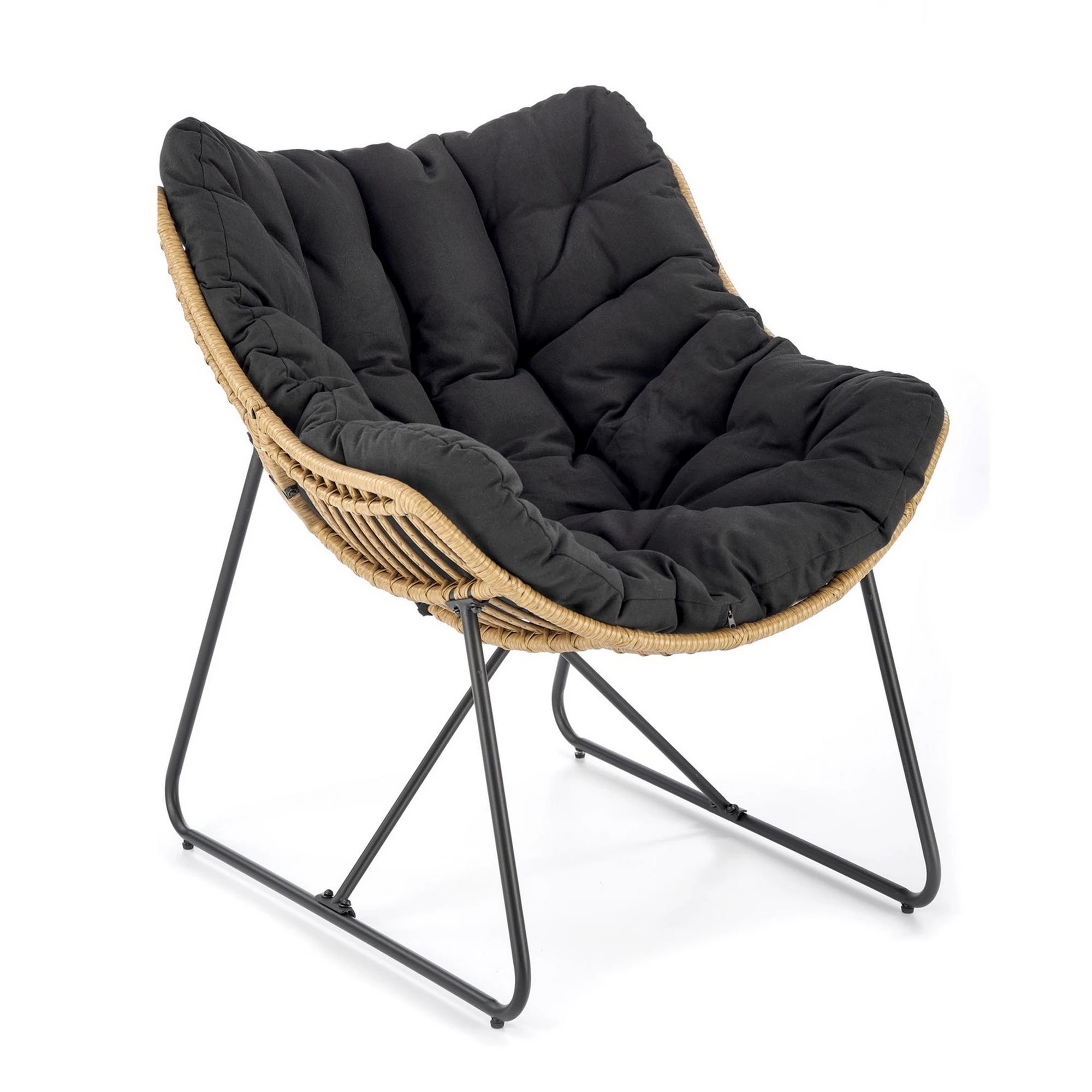 Fotoliu WHISPER, negru/stejar, ratan sintetic/metal, 81x90x90 cm