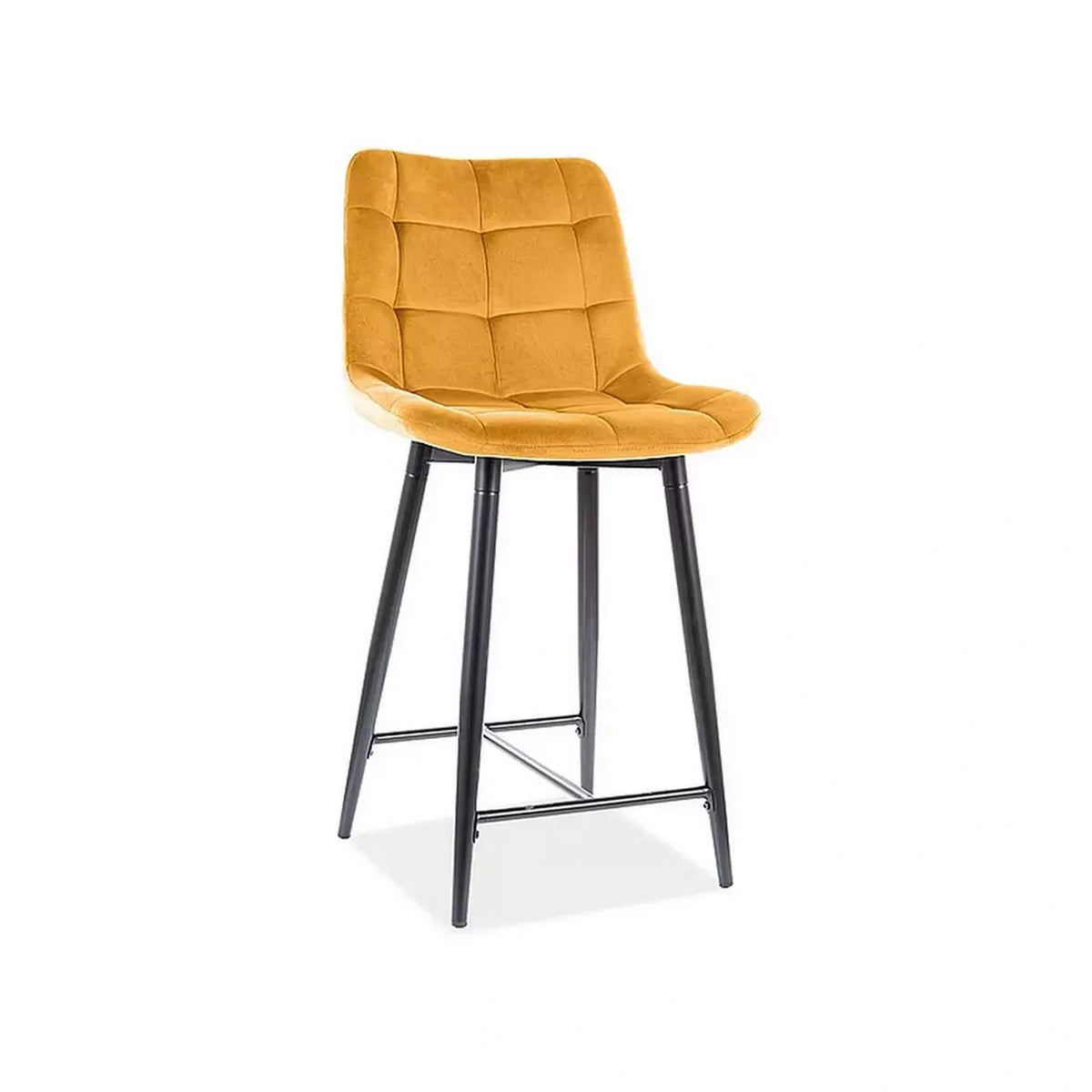 Scaun bar CHIC H-2, galben - Bluvel 68/negru, stofa catifelata/metal, 46x51x90 cm