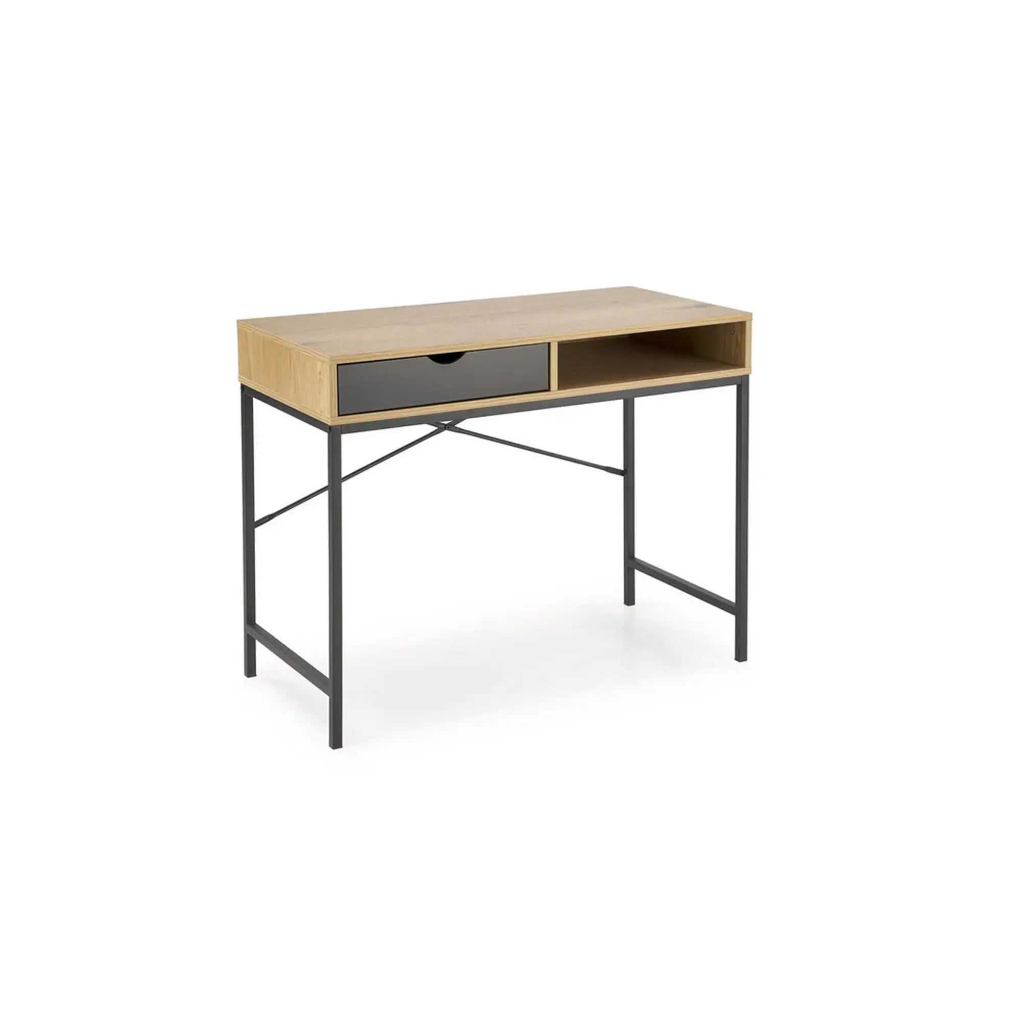 Birou B50, stejar/negru, PAL/metal, 95x48x76 cm