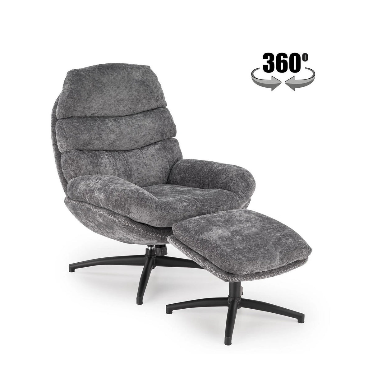 Fotoliu cu taburet DARIO , gri/negru, stofa catifelata/metal