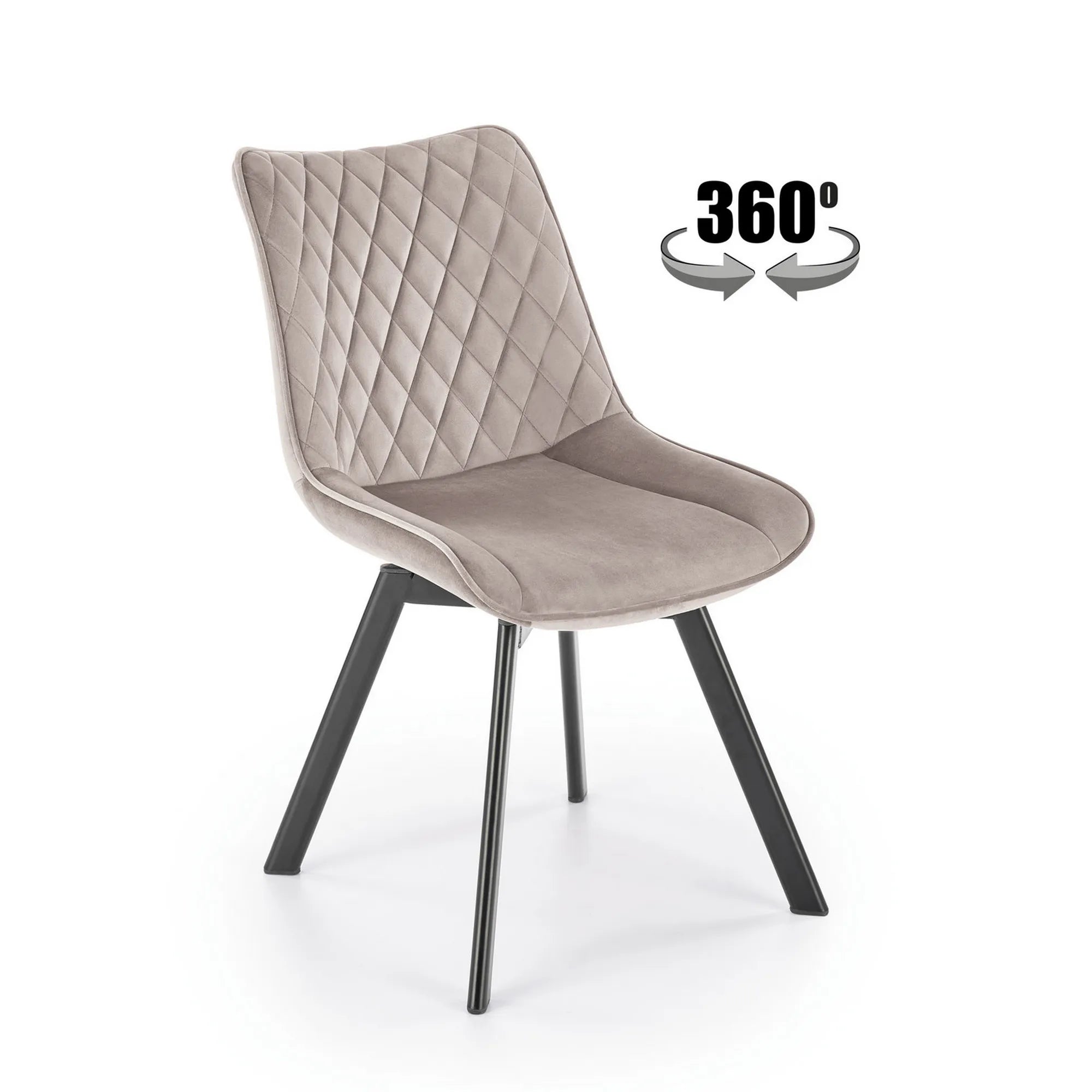 Scaun rotativ bucatarie K520, bej/negru, stofa catifelata/metal, 45x63x80 cm