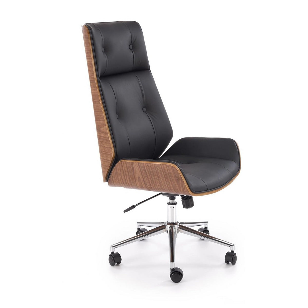 Scaun birou fara manere WEBSTER, nuc/negru, piele ecologica/placaj indoit, 60x65x114/122 cm