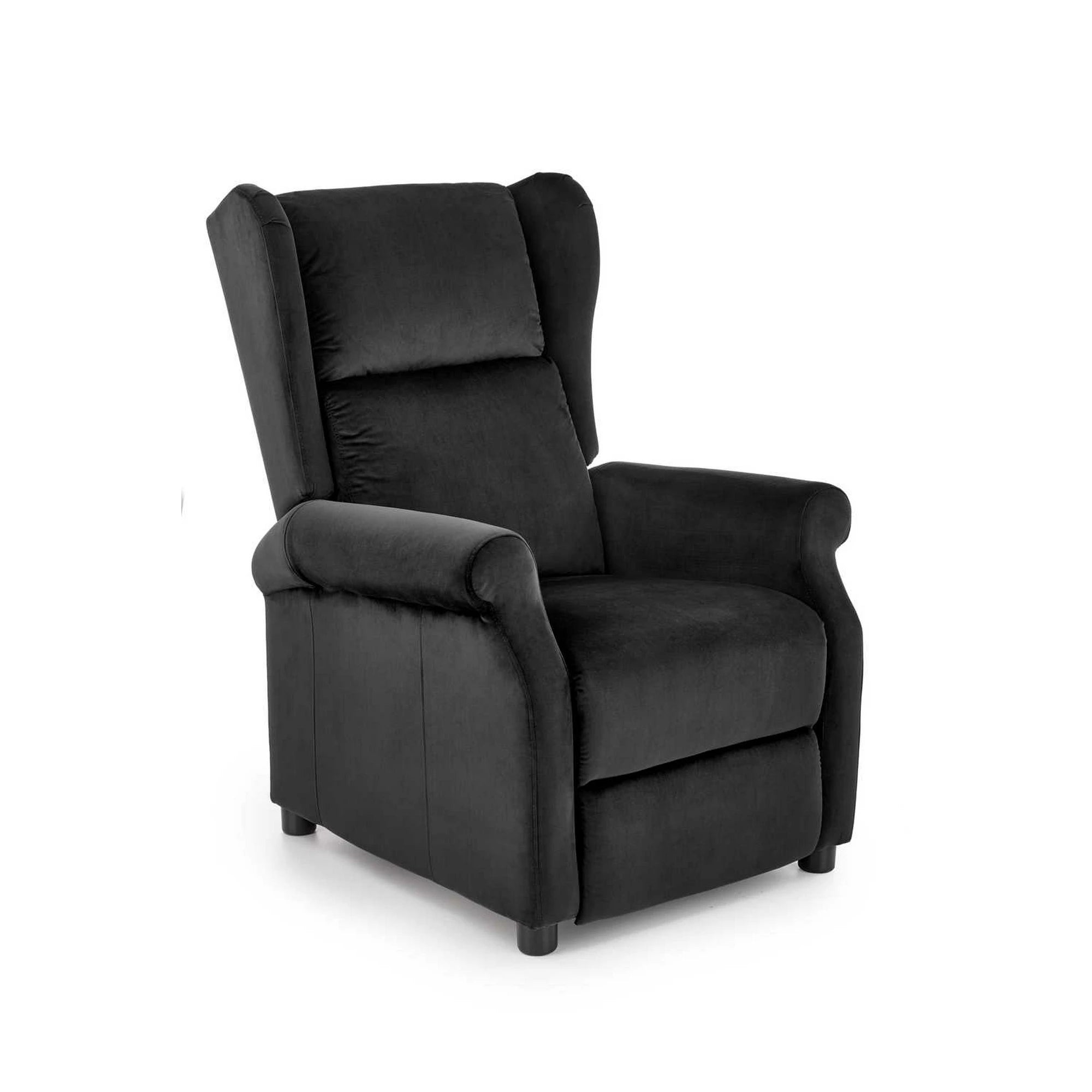 Fotoliu recliner AGUSTIN 2, negru, stofa catifelata/lemn, 75x92/160x83/107 cm