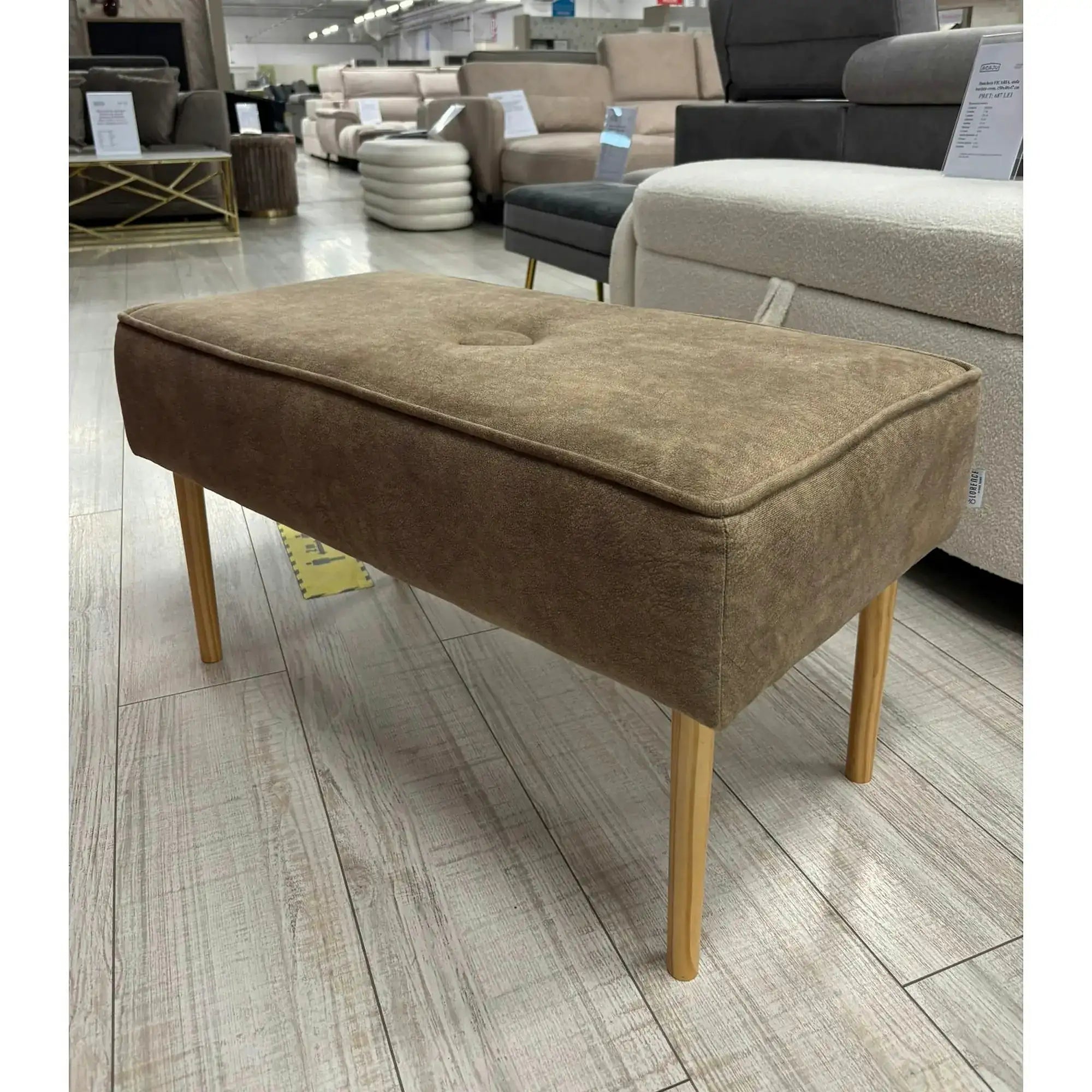 PRODUS RESIGILAT - Bancheta SQUARE, cappuccino, stofa catifelata, 80x40x41 cm