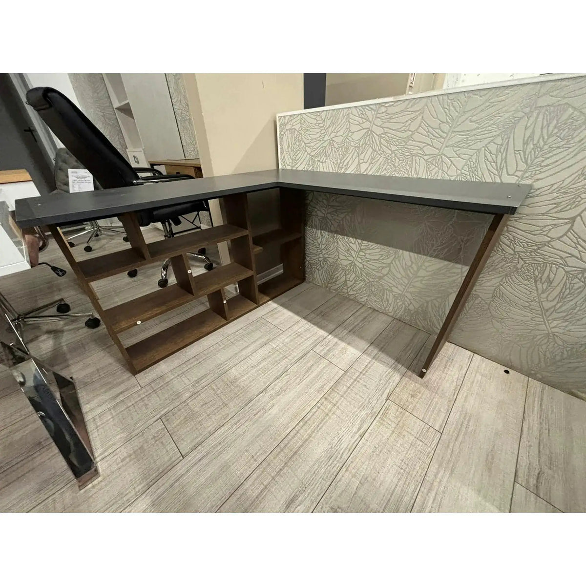 PRODUS RESIGILAT - Birou THEOS, stejar/gri antracit, PAL, 120/129x40x72 cm