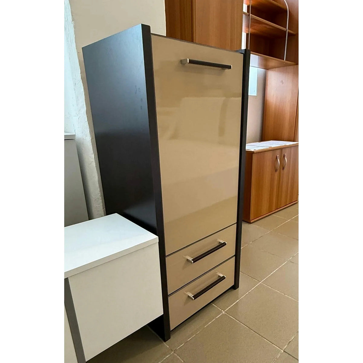 PRODUS RESIGILAT - Comoda inalta MIRACCO, wenge/bej, PAL, 49x40x110 cm