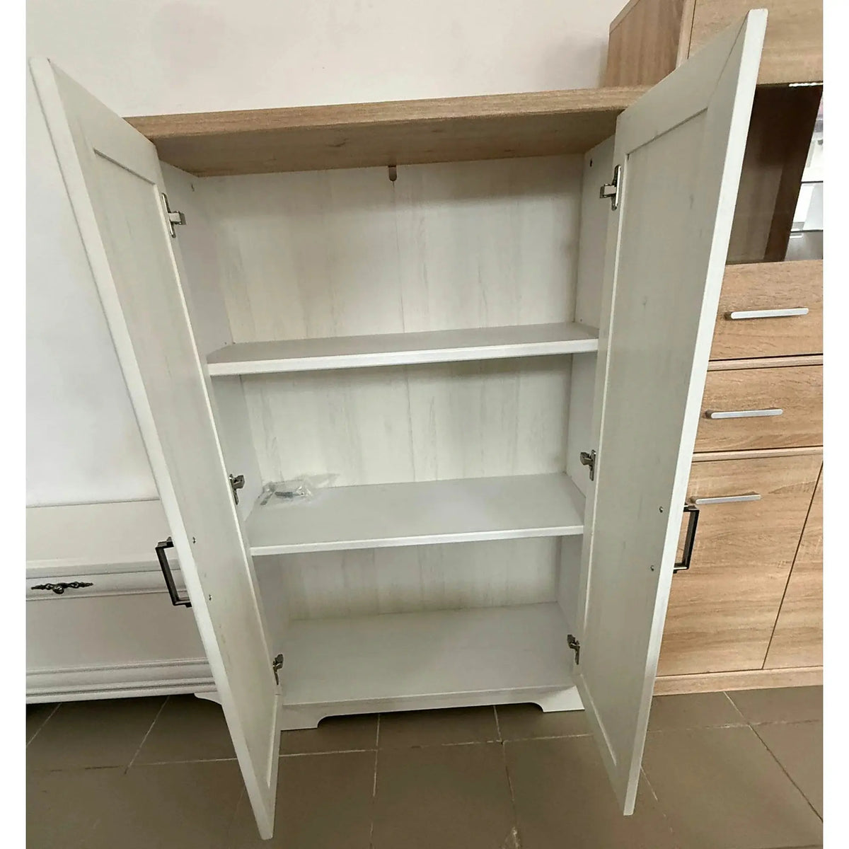 PRODUS RESIGILAT - Comoda JASMIN, alb/stejar artisan, PAL, 86x38x127 cm