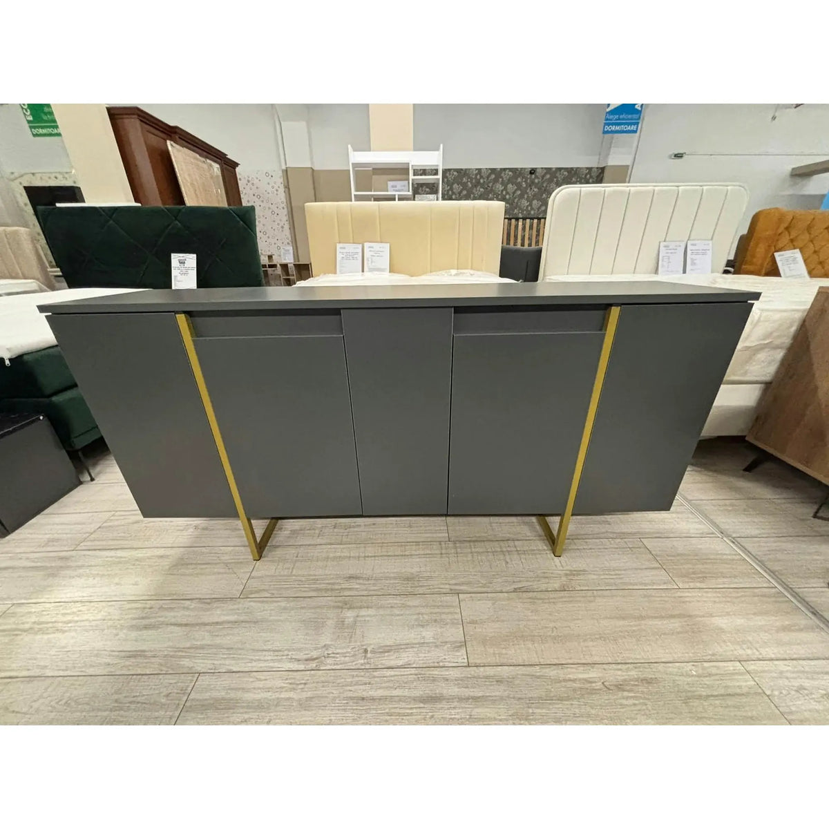 PRODUS RESIGILAT - Comoda living gri LUXE, PAL melaminat/metal, 160x35x80 cm