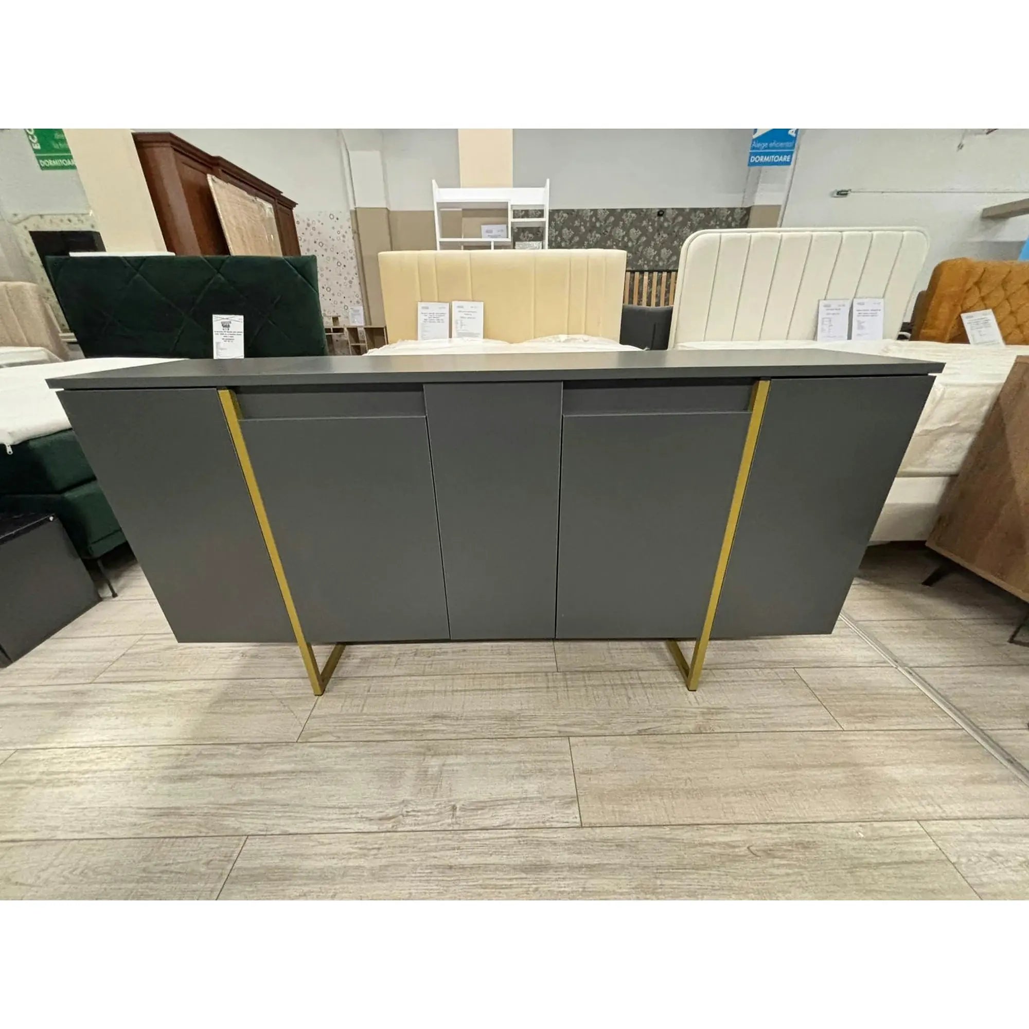 PRODUS RESIGILAT - Comoda living gri LUXE, PAL melaminat/metal, 160x35x80 cm