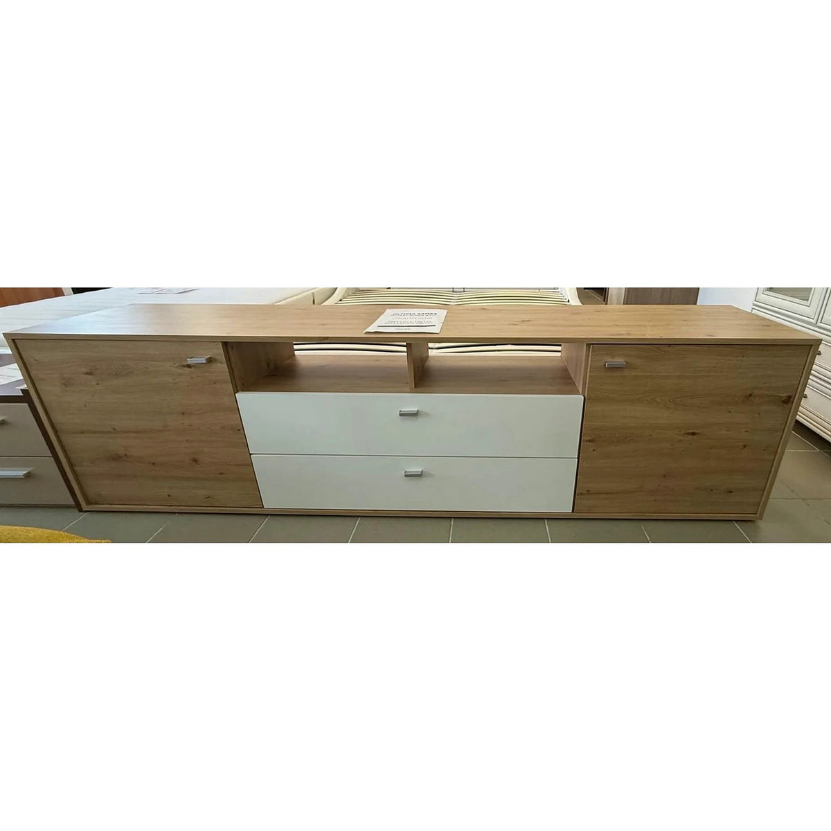PRODUS RESIGILAT - Comoda TV CLEVELAND, stejar/alb, PAL, 220x42x62 cm