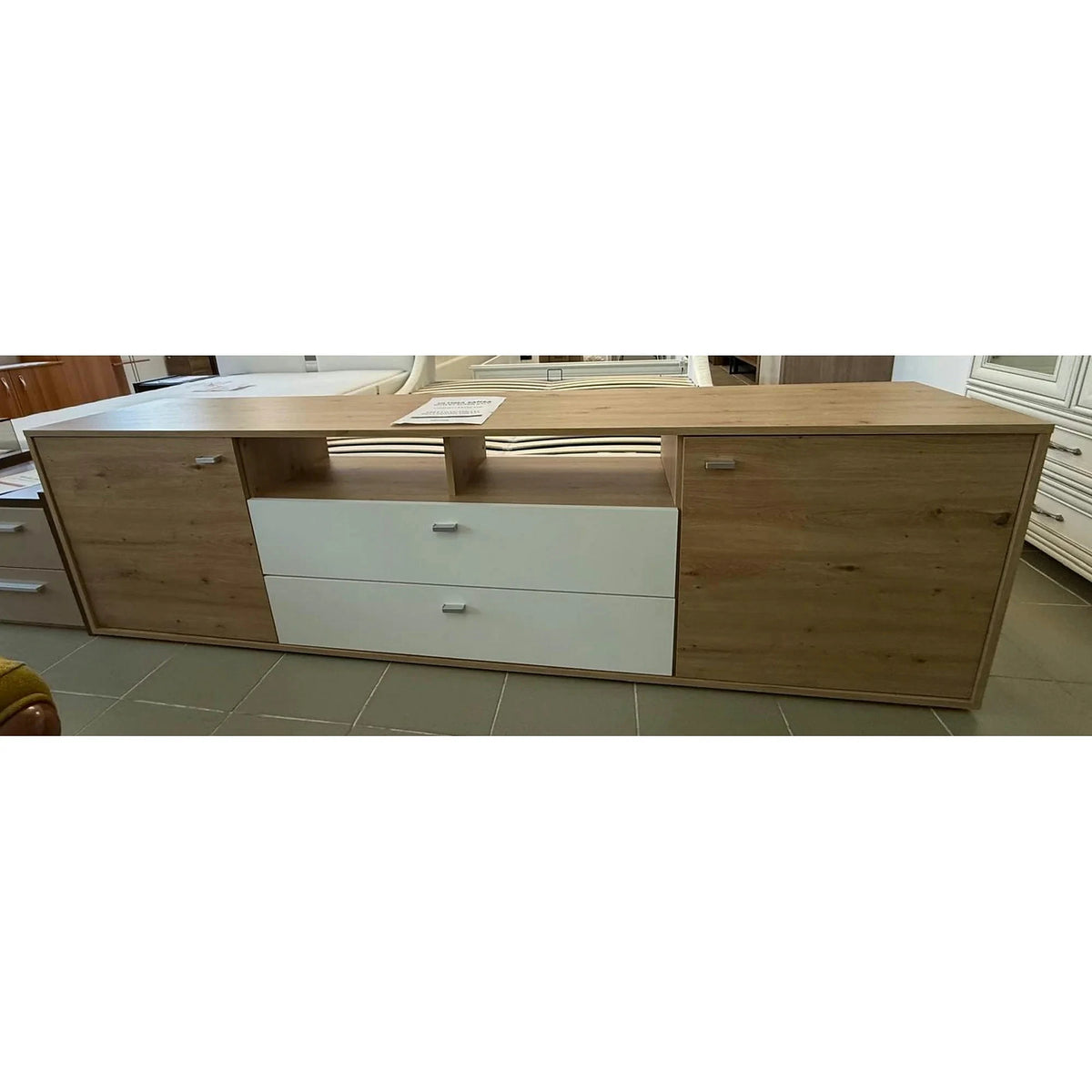 PRODUS RESIGILAT - Comoda TV CLEVELAND, stejar/alb, PAL, 220x42x62 cm