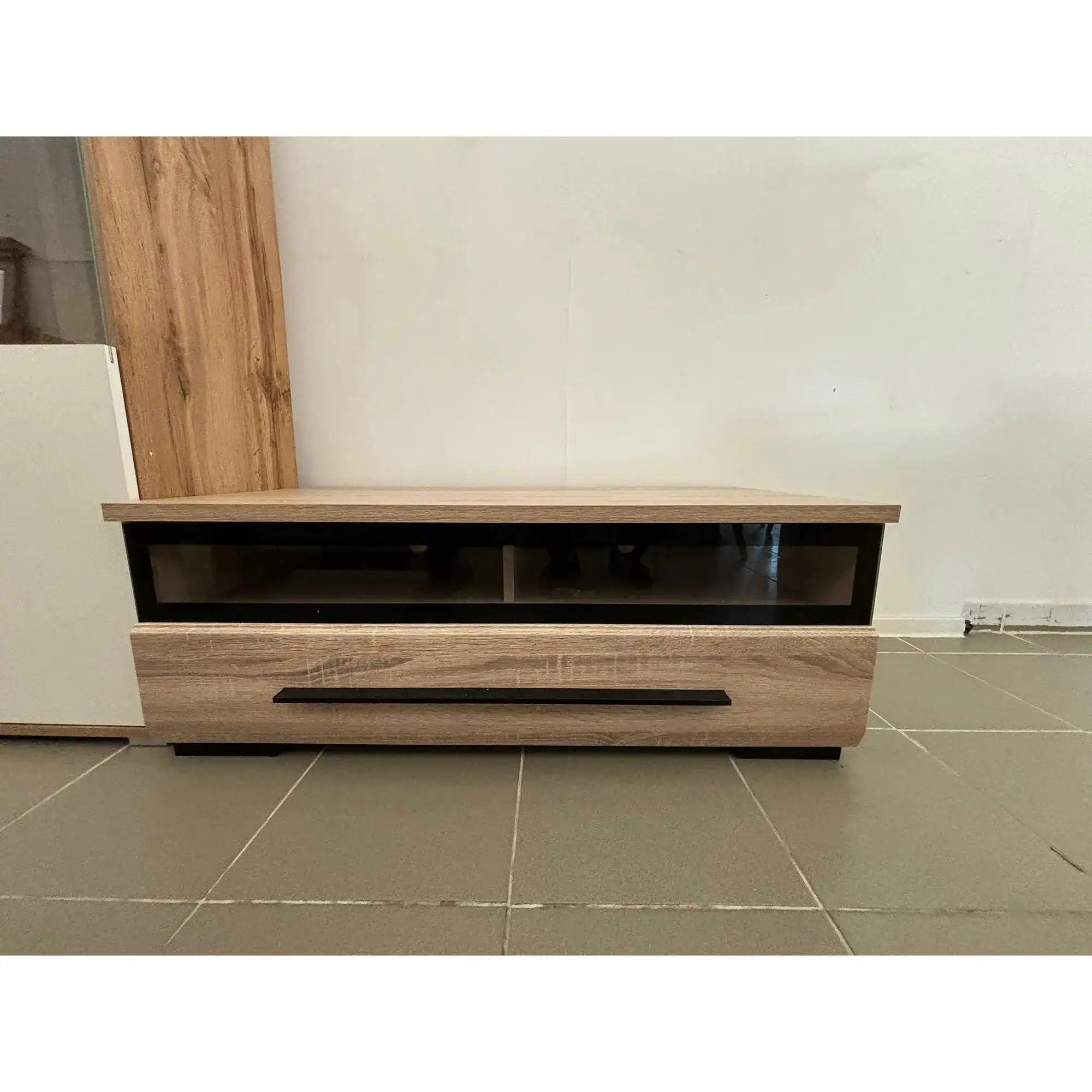 PRODUS RESIGILAT - Comoda TV FEVER, stejar sonoma/negru, PAL, 100X50X37 cm