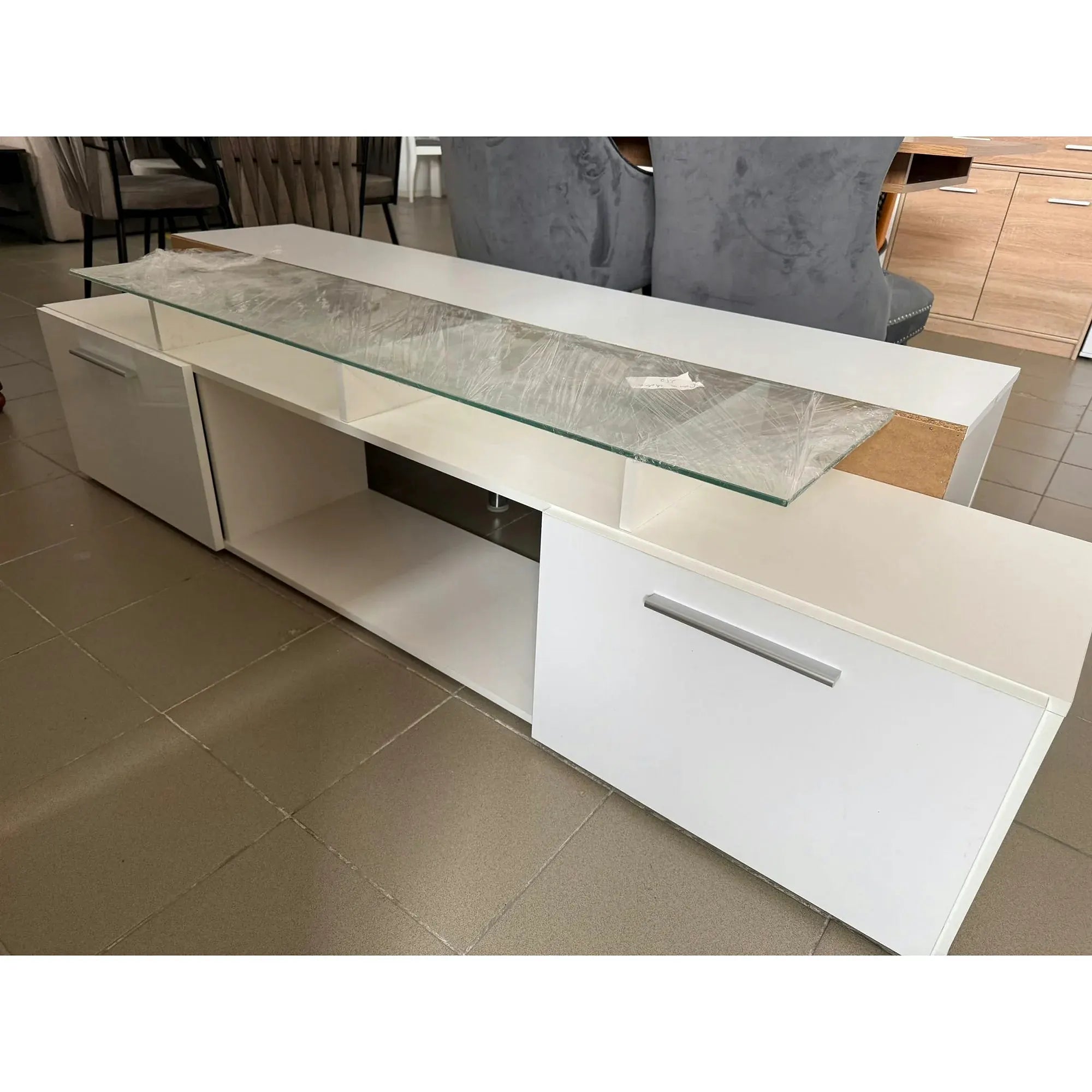 PRODUS RESIGILAT - Comoda TV ROVA, alb, PAL/sticla, 190x37x48 cm