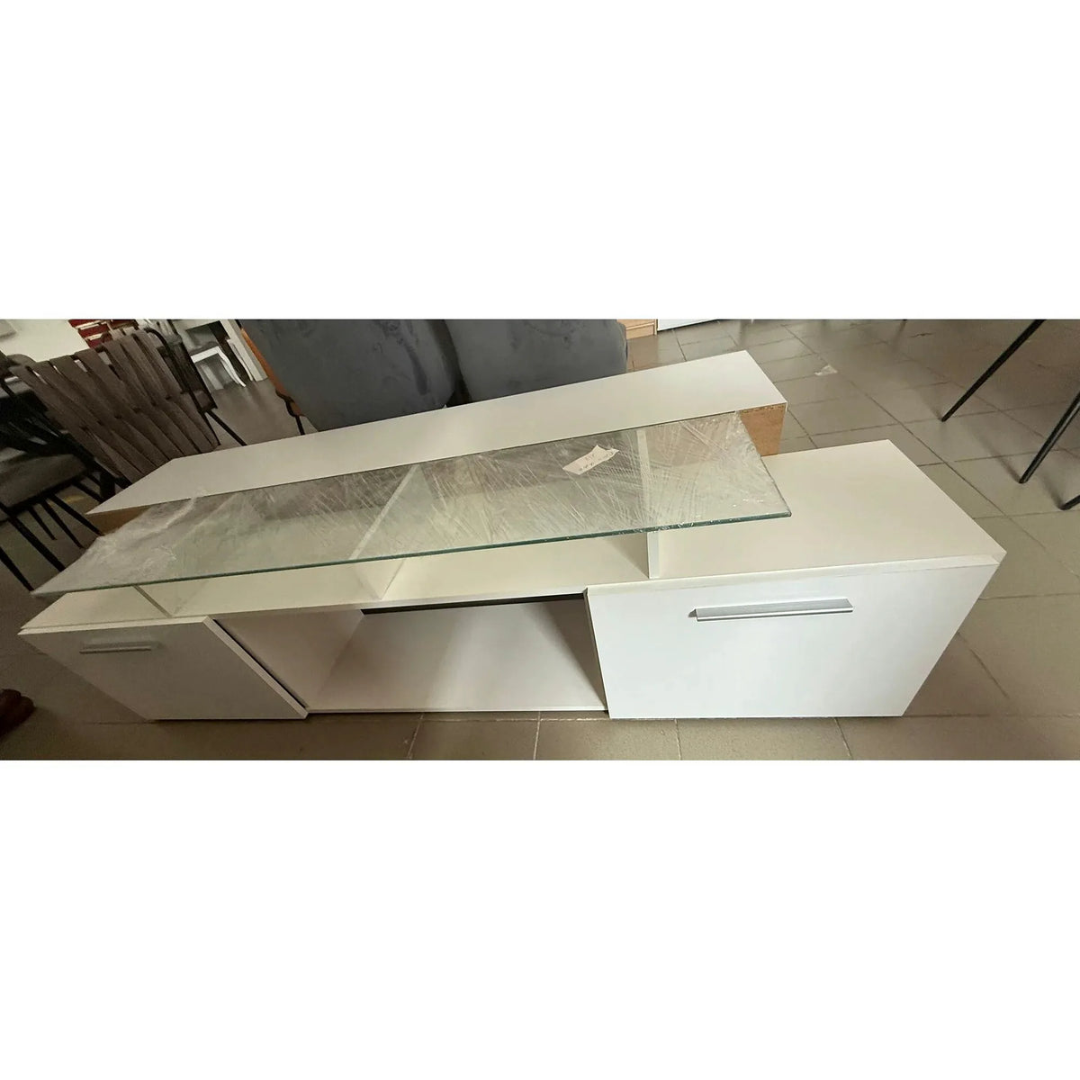 PRODUS RESIGILAT - Comoda TV ROVA, alb, PAL/sticla, 190x37x48 cm